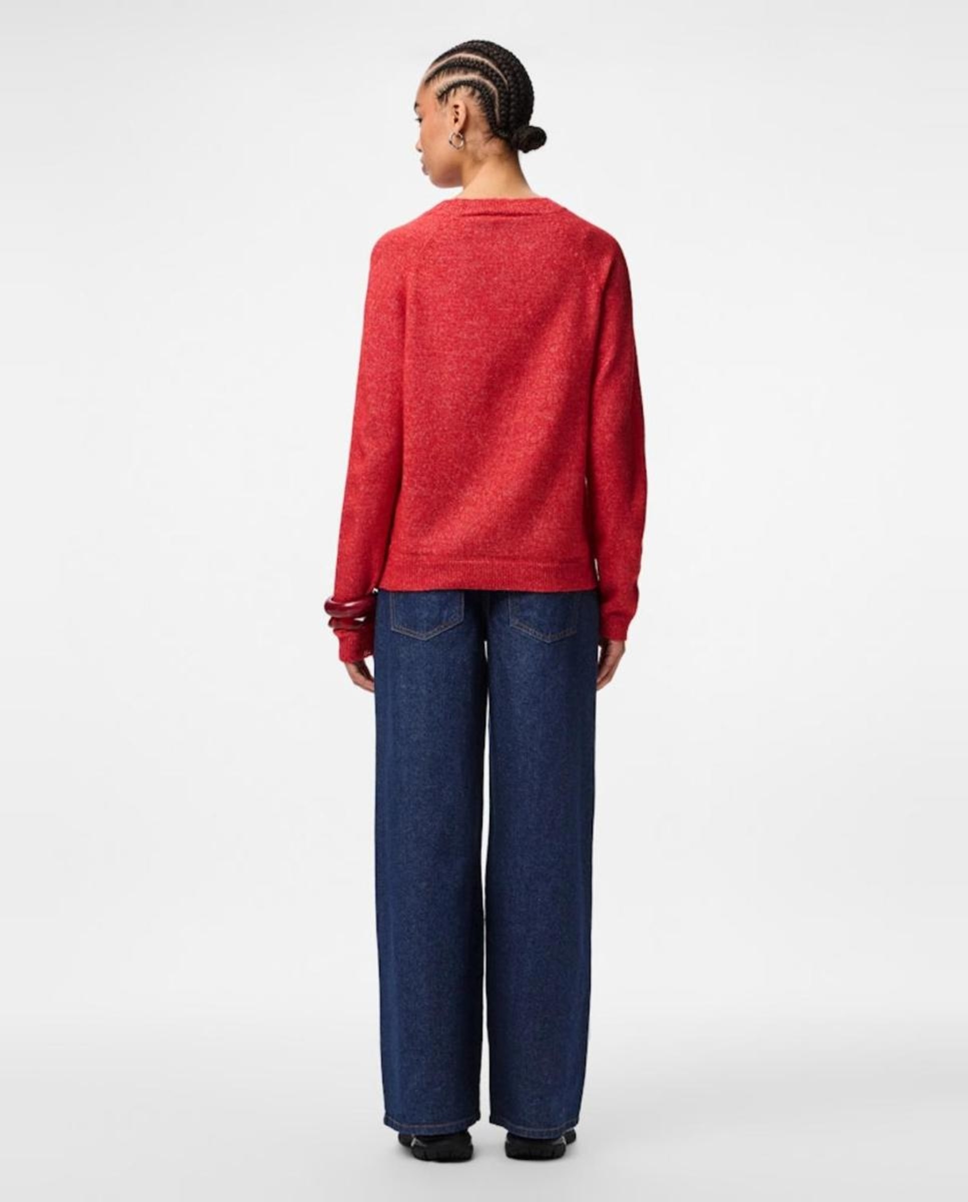 Camisola de malha de mulher com decote redondo Vermelho-3