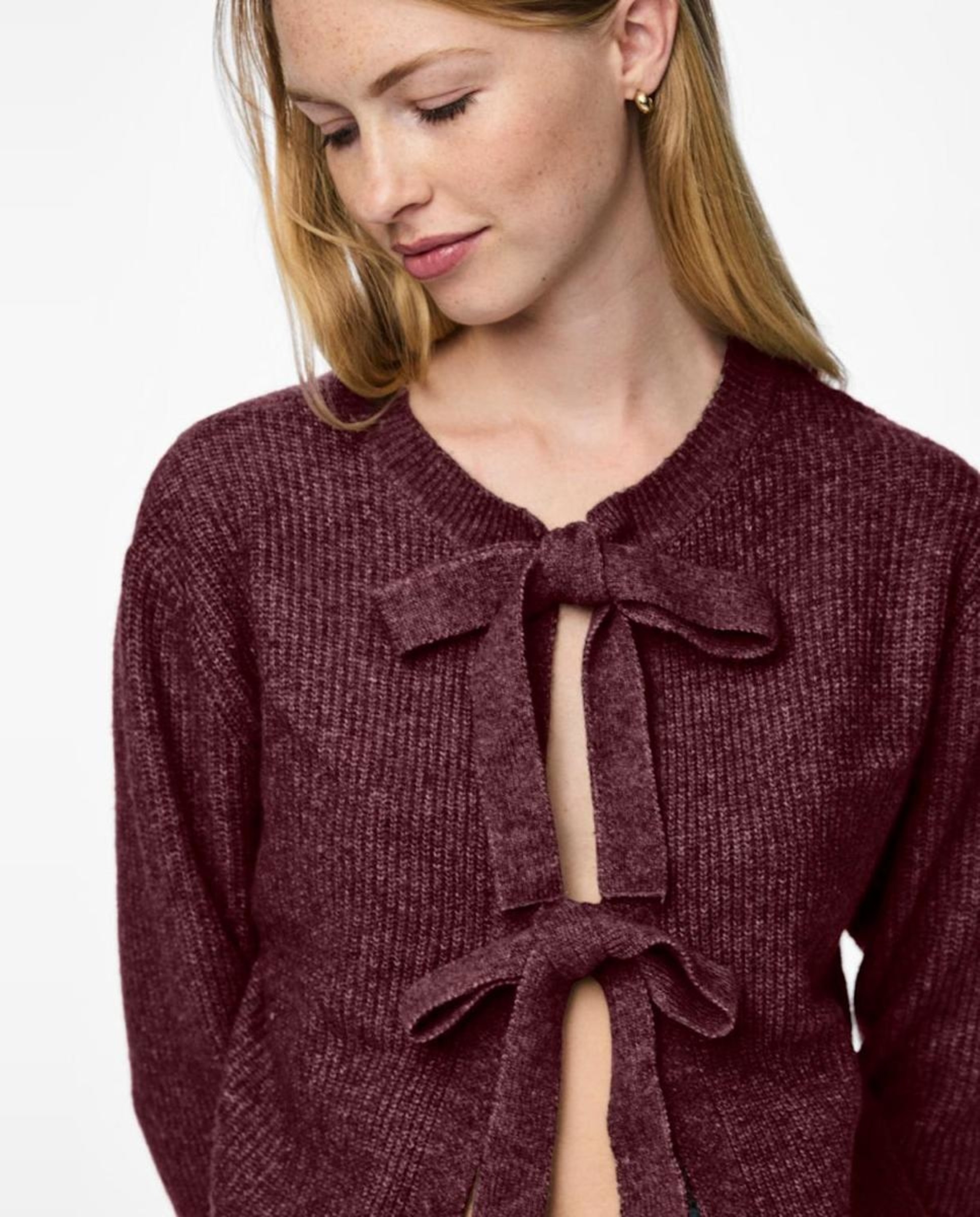 Cardigan de Malha Reversível com Detalhe de Laços Bordeaux-4