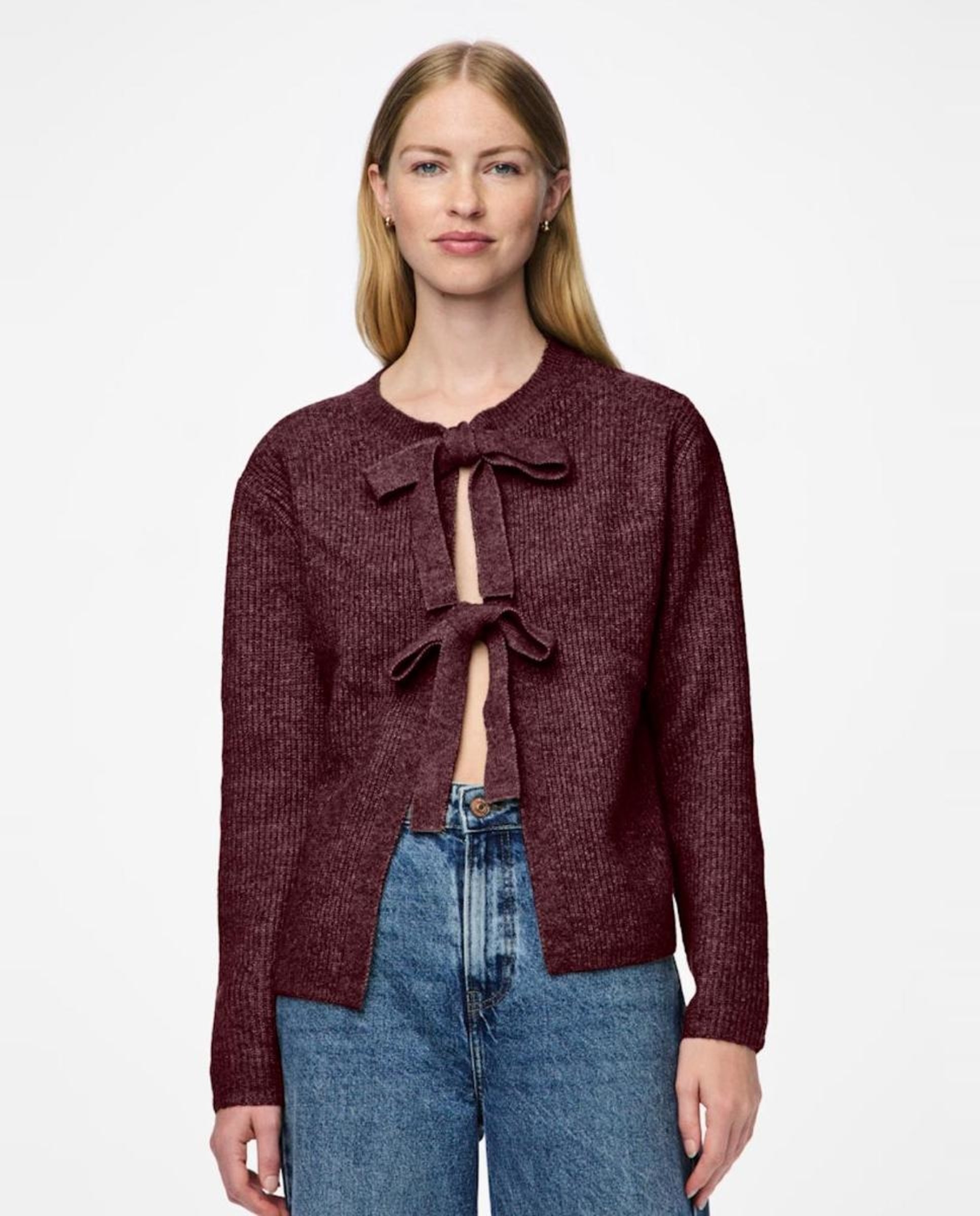 Cardigan de Malha Reversível com Detalhe de Laços Bordeaux-1