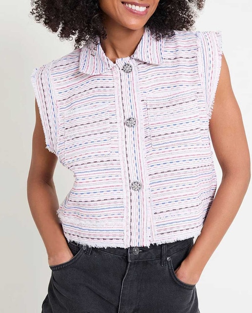 Imagen 0 de Chaleco de mujer tejido tweed y cuello básico