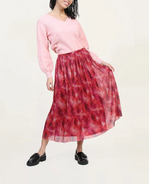 Imagen 0 de Falda de mujer fruncida con detalle de hilos metálicos