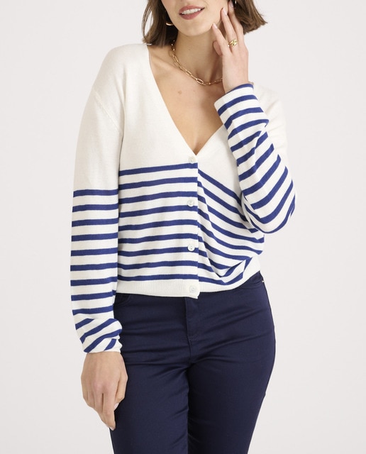 Imagen 0 de Cárdigan de mujer escote pico y rayas marineras