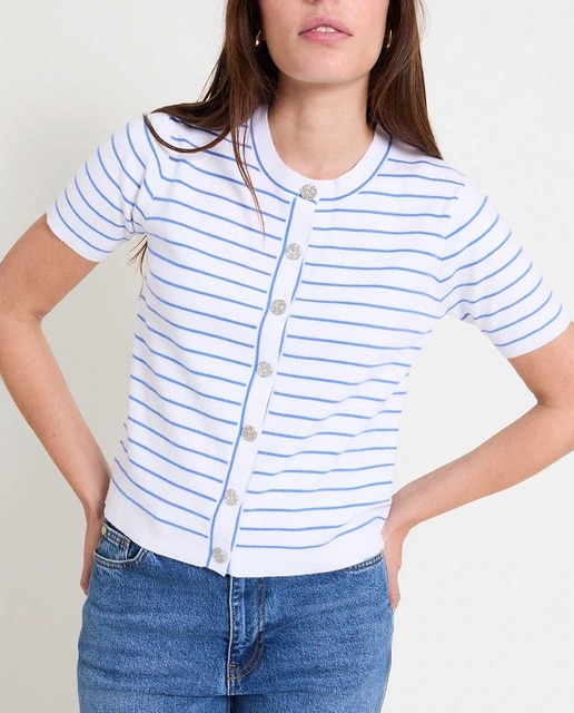 Imagen 0 de Cárdigan de mujer rayas y cuello redondo