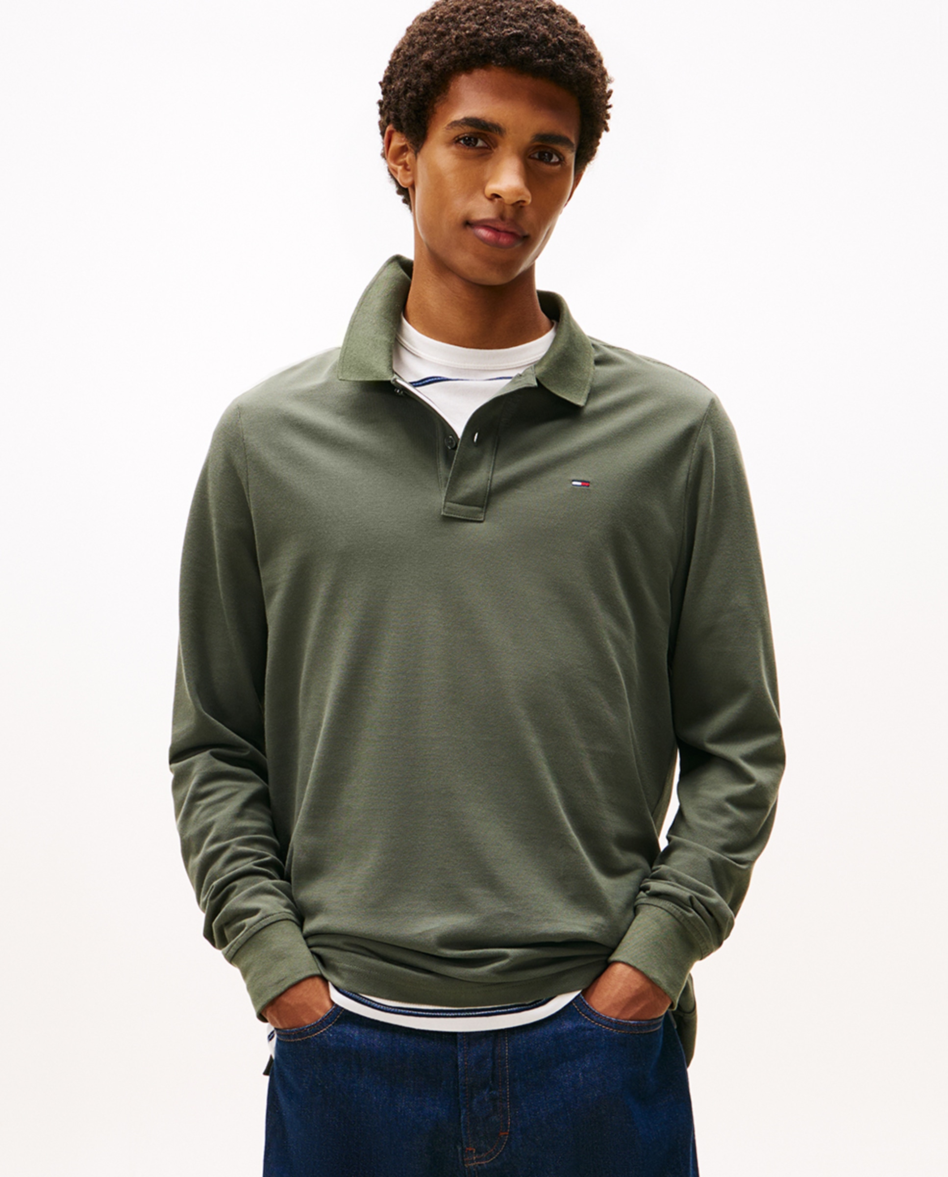 Polo Slim Fit de Manga Comprida Verde-escuro-1