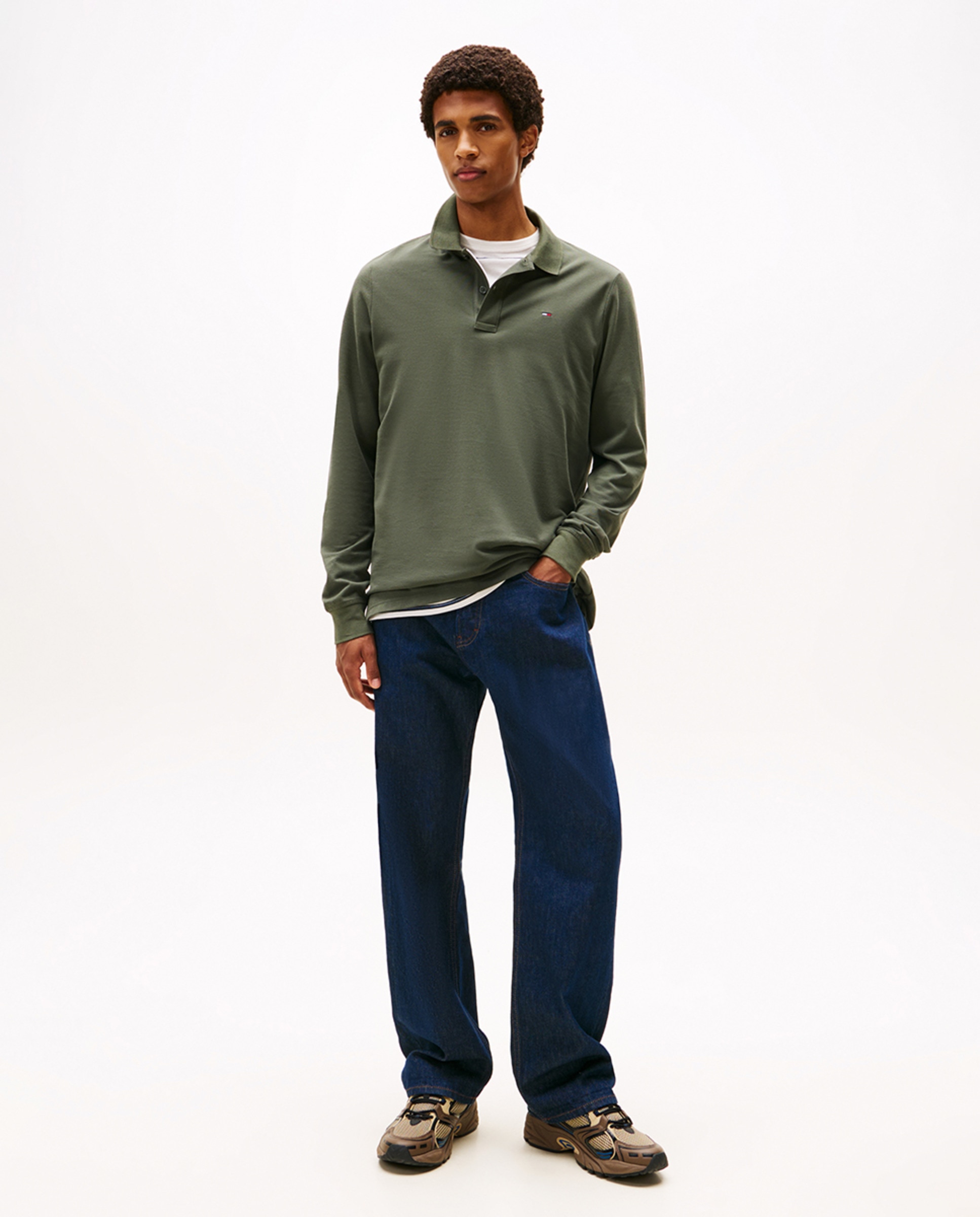 Polo Slim Fit de Manga Comprida Verde-escuro-5