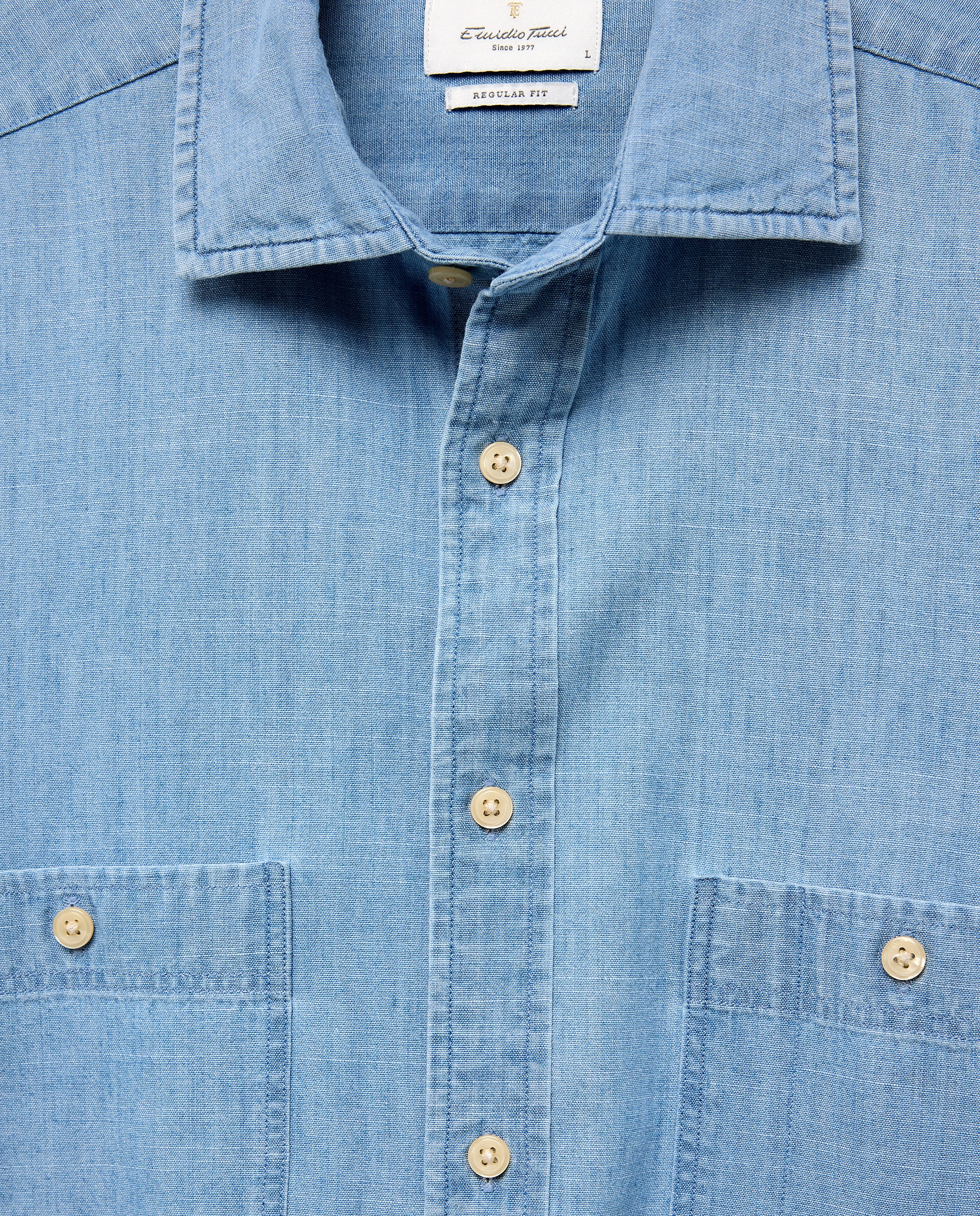 Camisa Casual de Ganga com Manga Comprida Azul-5
