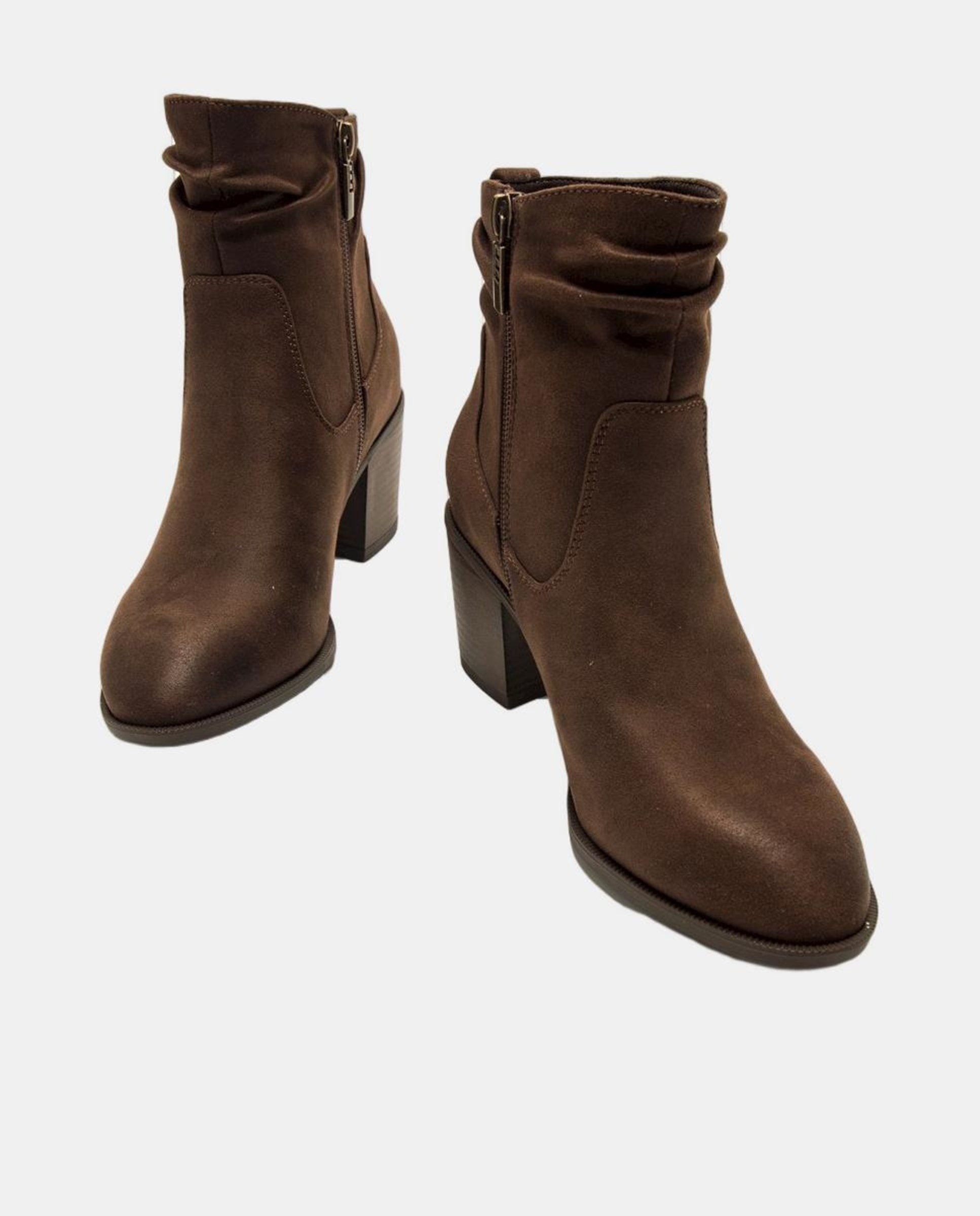 Botins de Cano Baixo com Efeito Enrugado Castanho-escuro-4