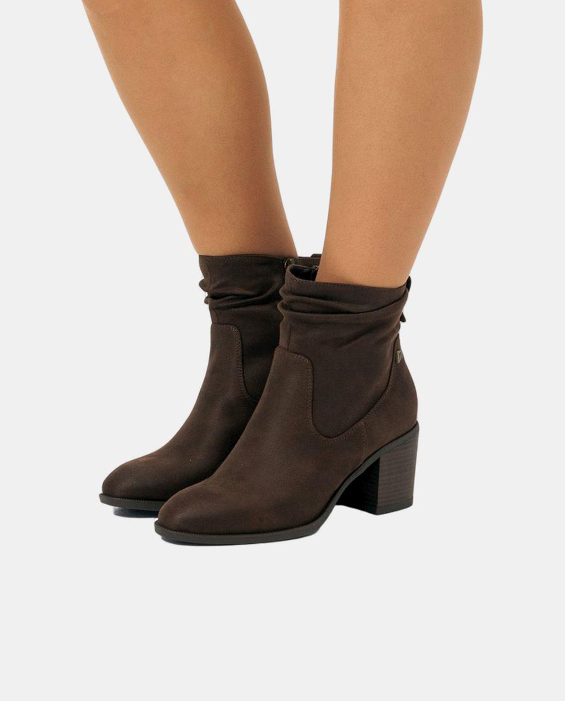 Botins de Cano Baixo com Efeito Enrugado Castanho-escuro-3