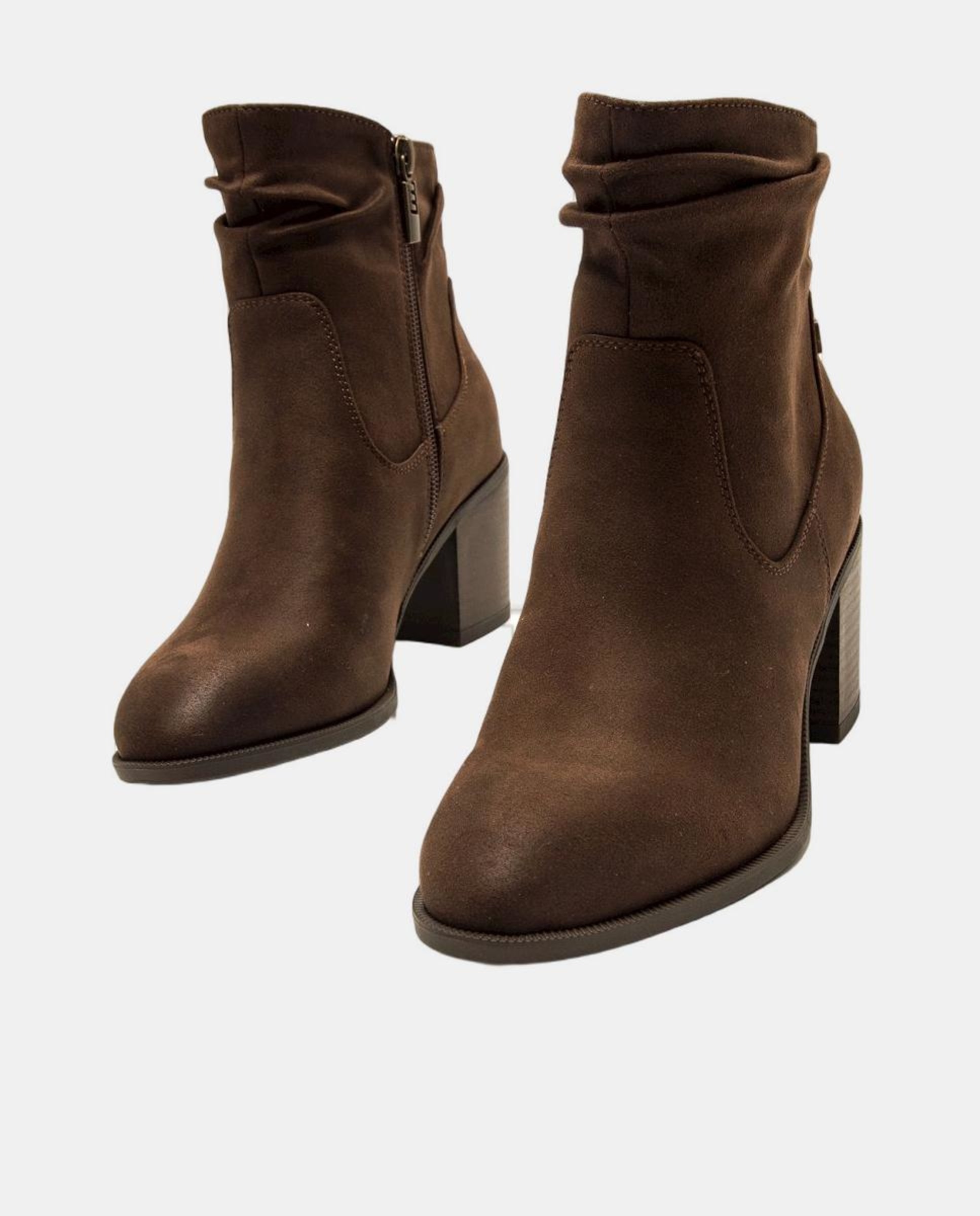 Botins de Cano Baixo com Efeito Enrugado Castanho-escuro-2