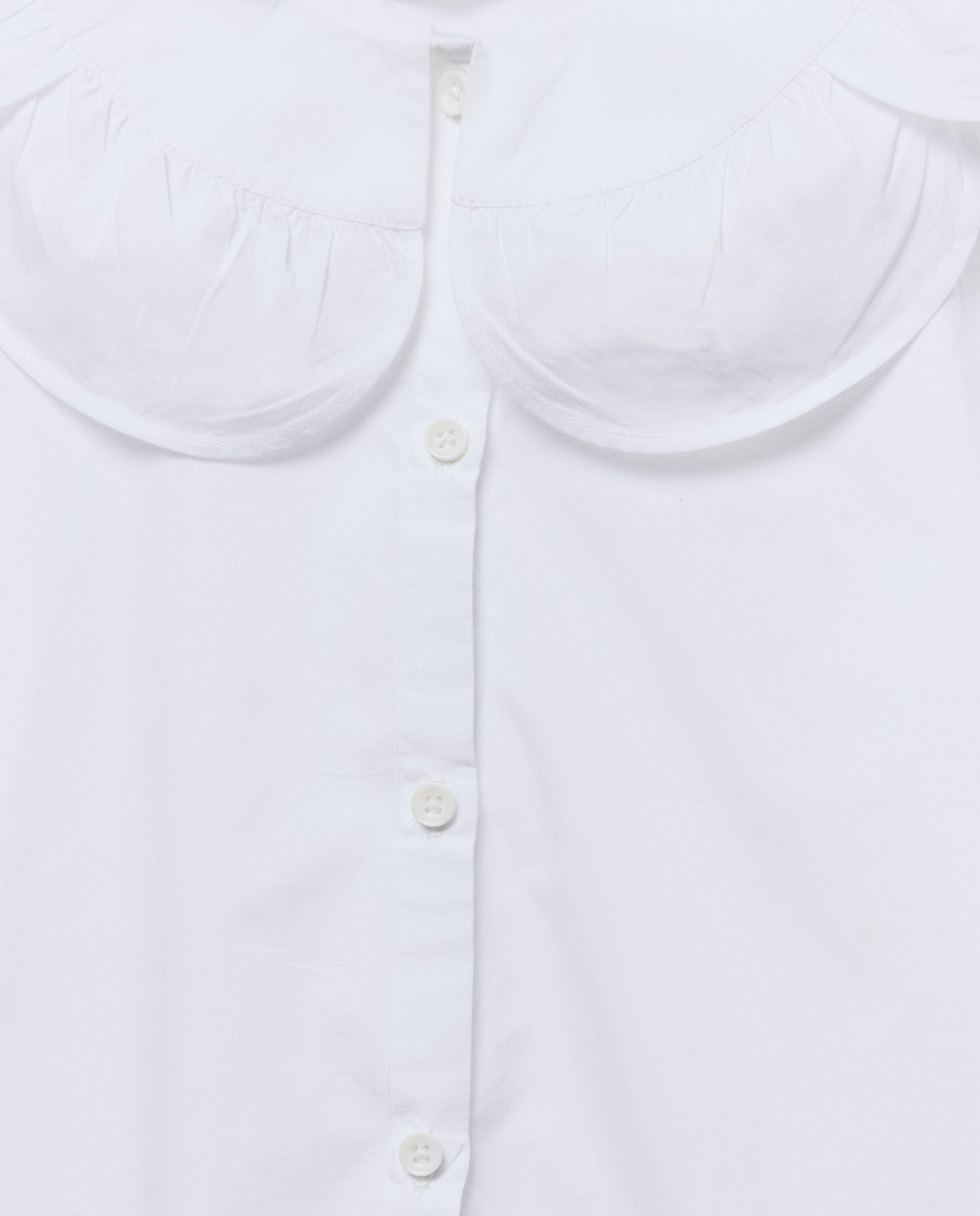 Blusa niña manga larga de popelín con cuello flor Blanco-3