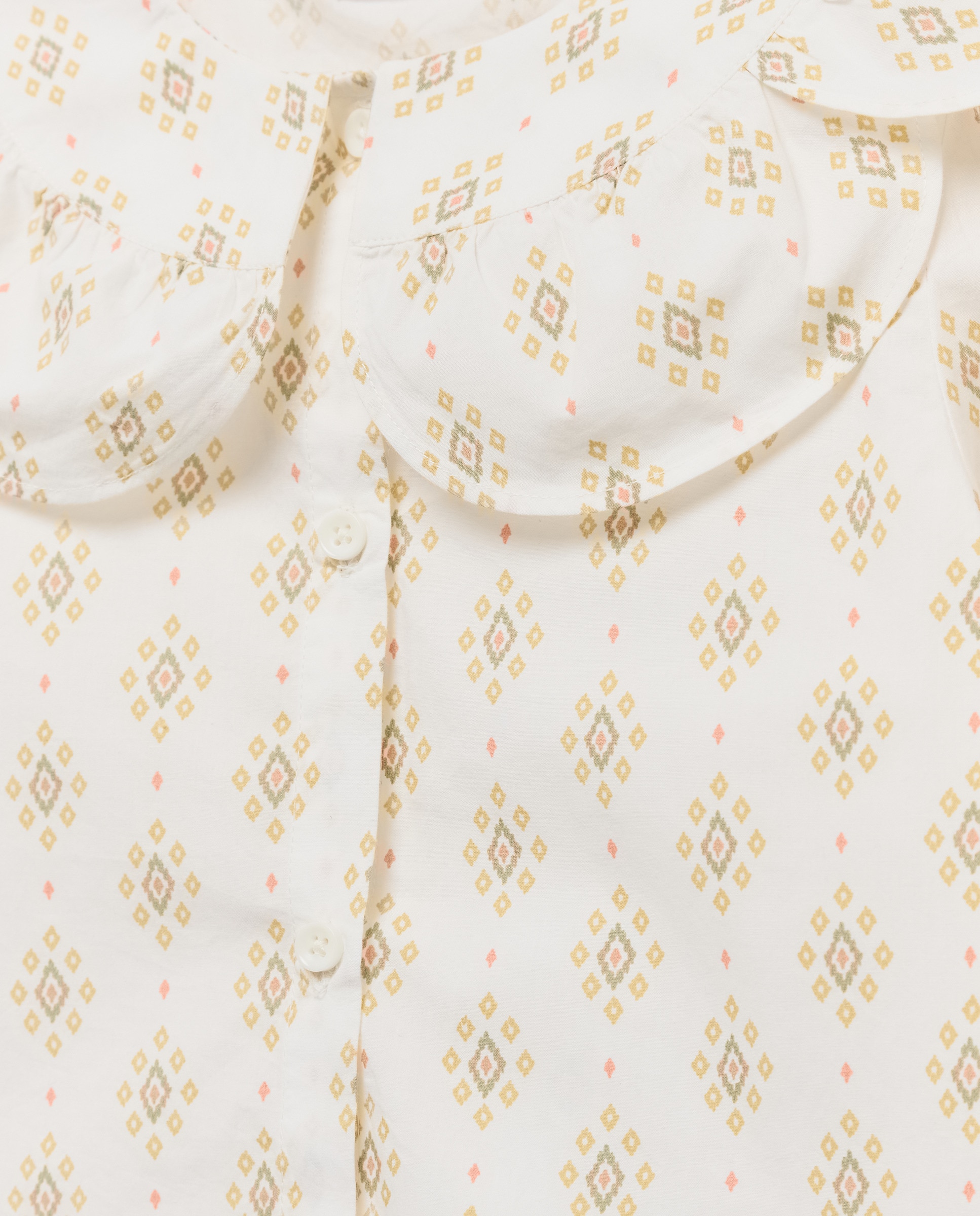 Blusa niña manga larga de popelín con cuello flor Blanco roto-3