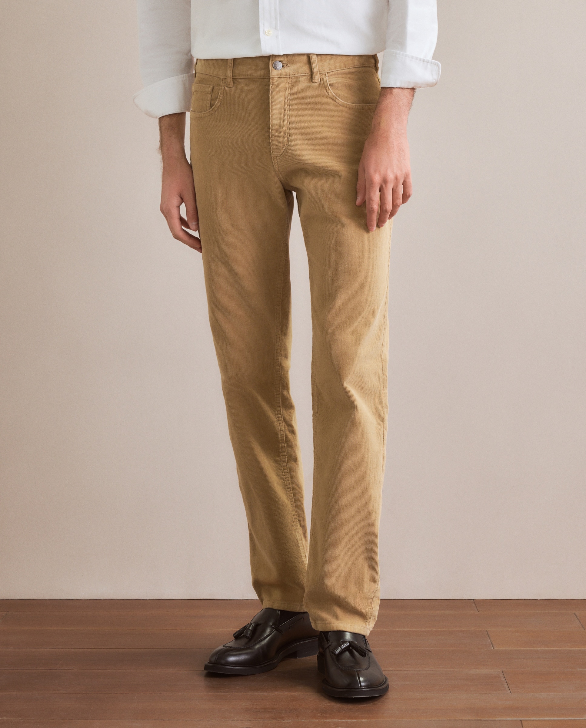 Calças com 5 Bolsos Bege-2