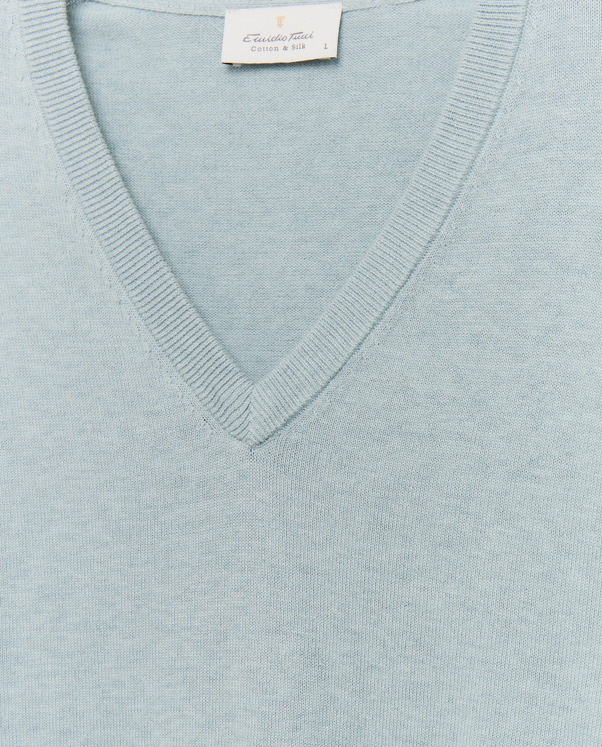 Camisola de Malha Lisa com Decote em Bico e em Algodão e Seda Verde Água-6