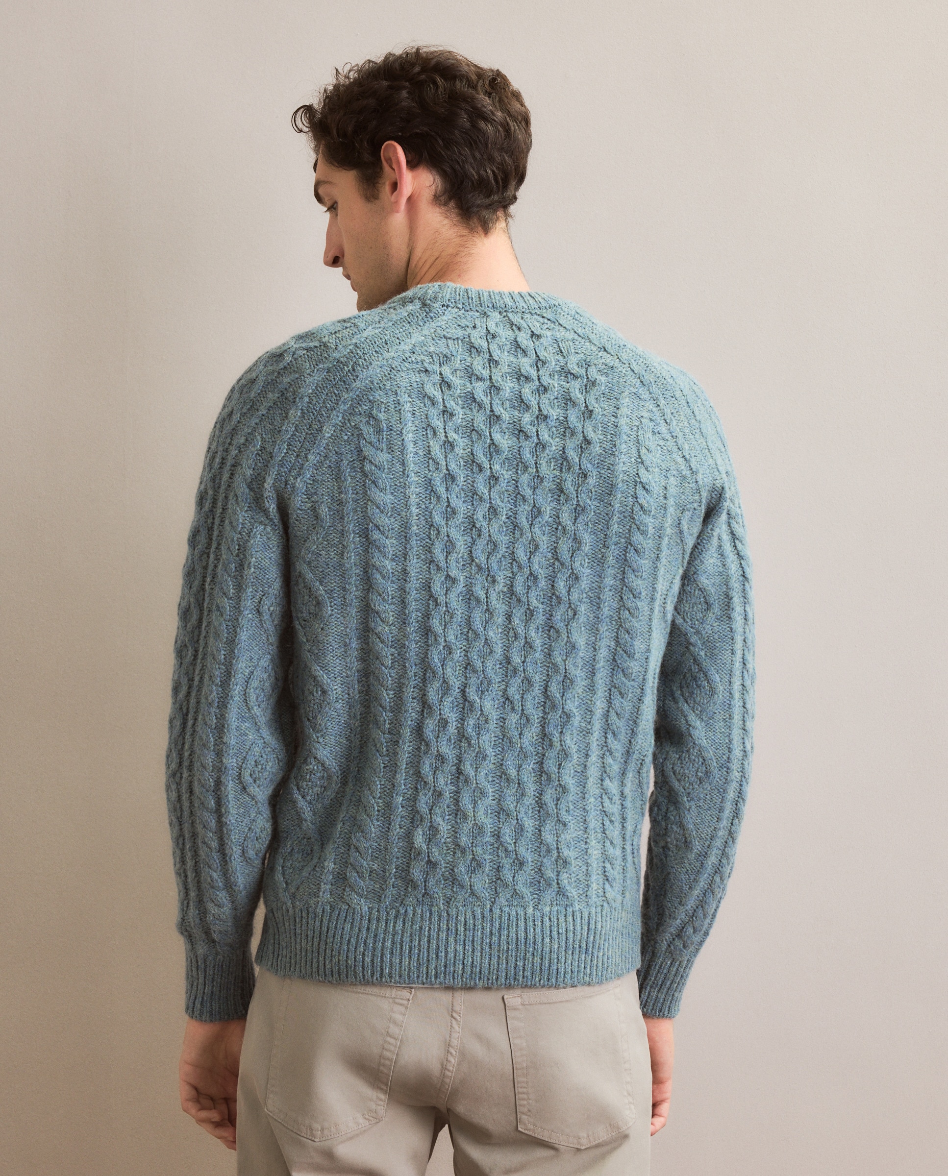 Camisola de Malha com Aran Shetland e Gola Redonda Azul-2