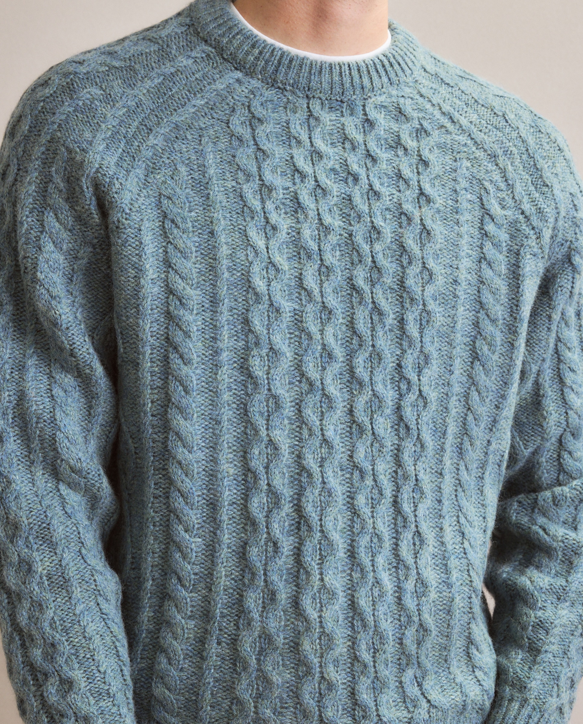 Camisola de Malha com Aran Shetland e Gola Redonda Azul-4