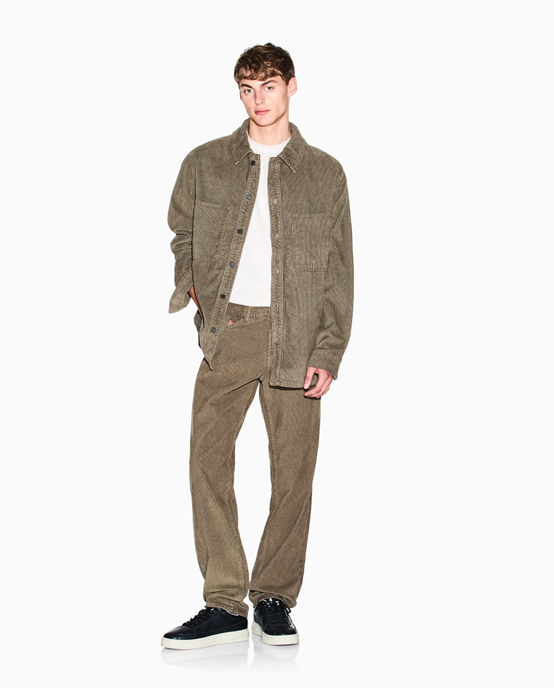 Camisa de Bombazina Regular Fit Verde-escuro-5