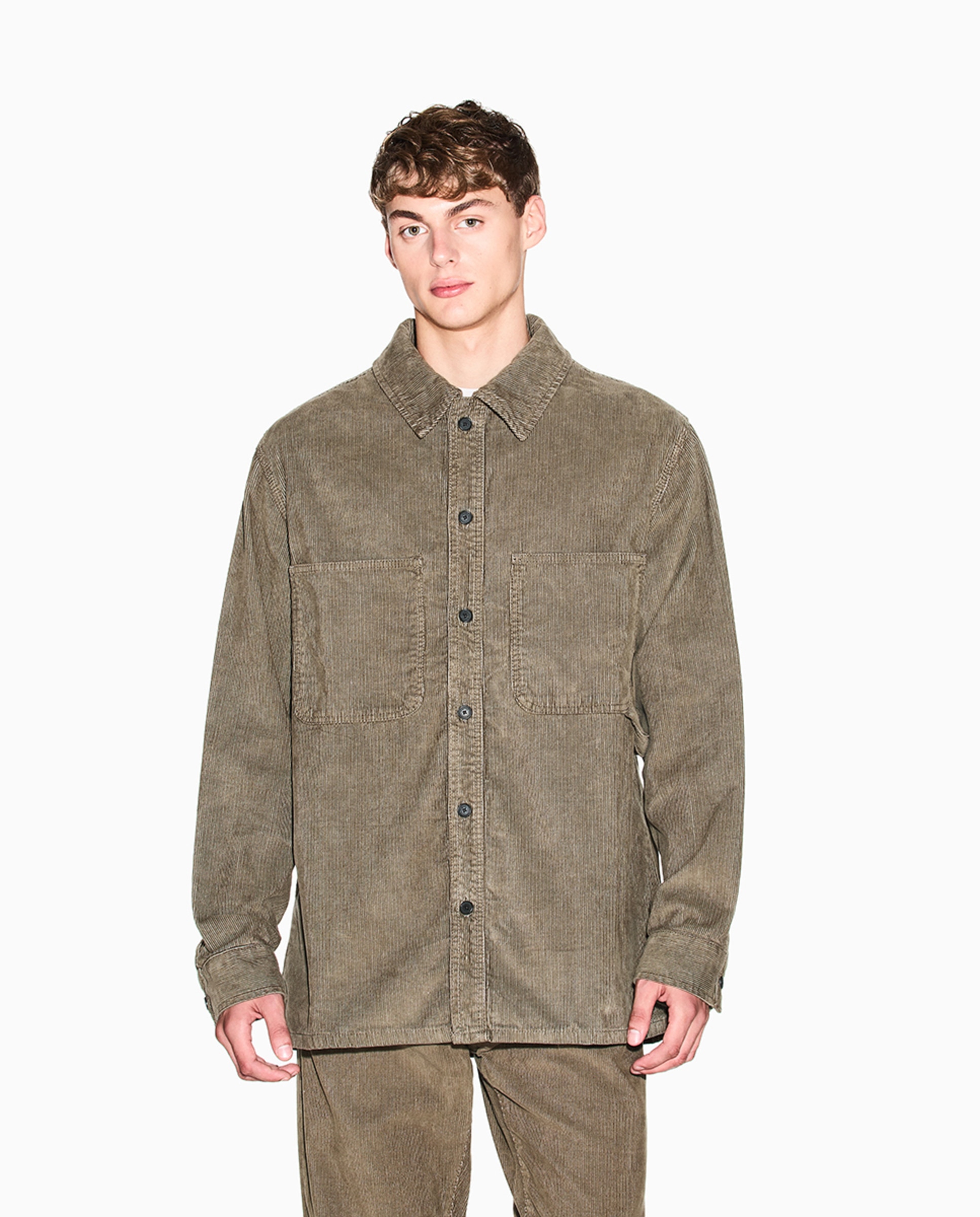 Camisa de Bombazina Regular Fit Verde-escuro-1