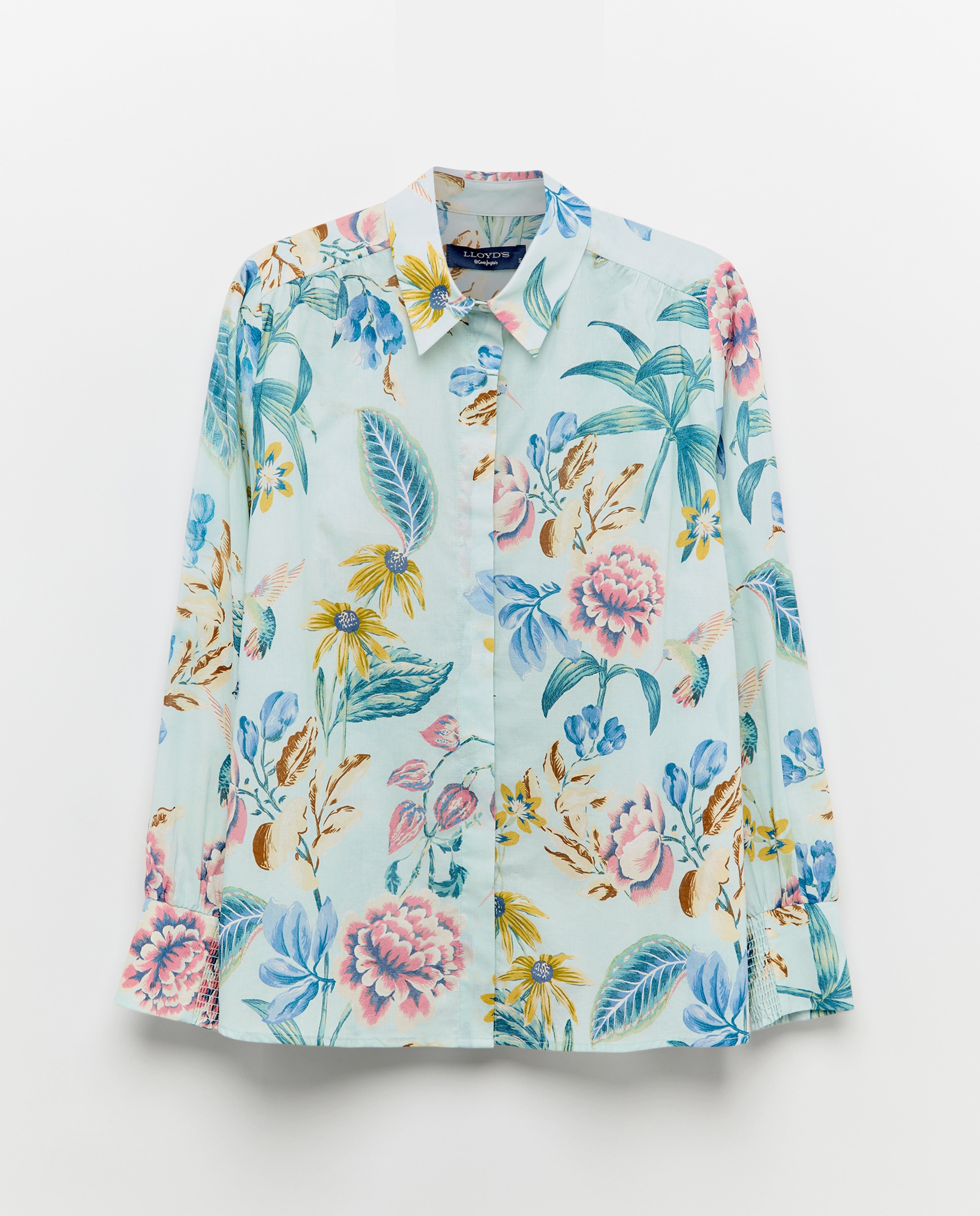 Camisa de Algodão com Manga Comprida Azul-5