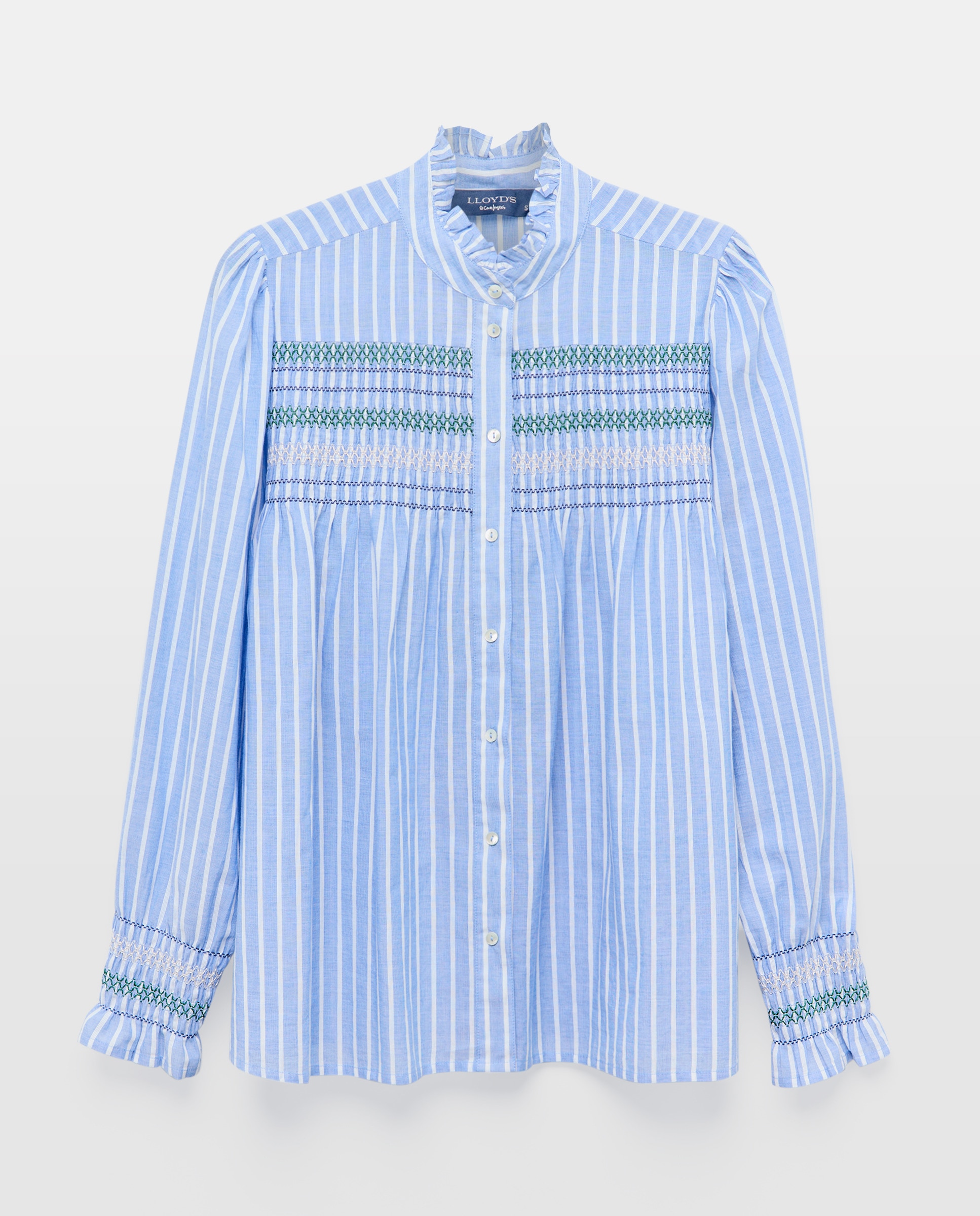 Blusa de Manga Comprida às Riscas com Favos de Mel Azul-5