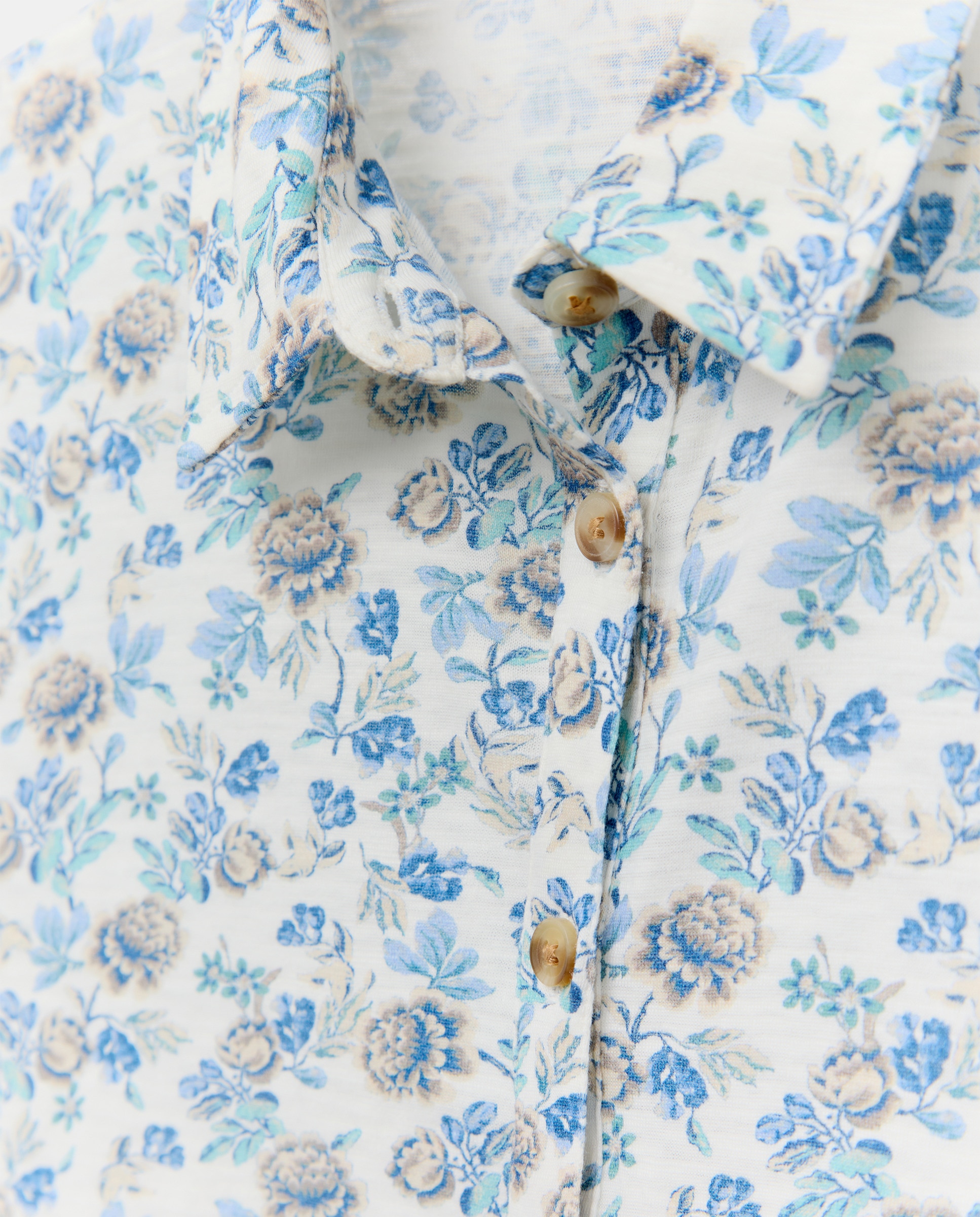 T-shirt com Colarinho de Camisa e Estampado Floral Azul-5