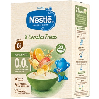 papilla 8 cereales con frutas 0% azúcares añadidos desde 6 meses envase 330 g - Nestle