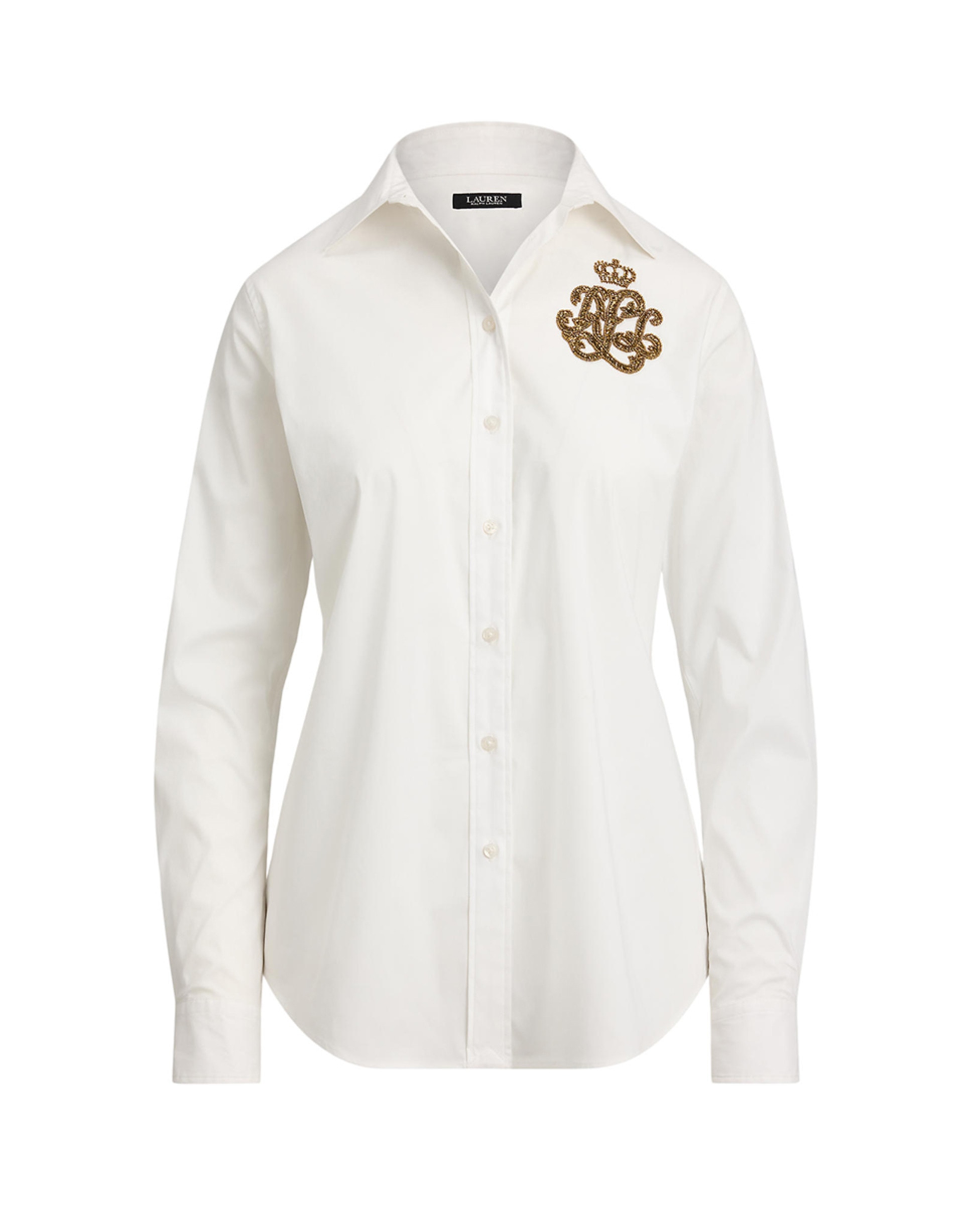 Camisa de Algodão Elástico com Logótipo Bordado Branco-5