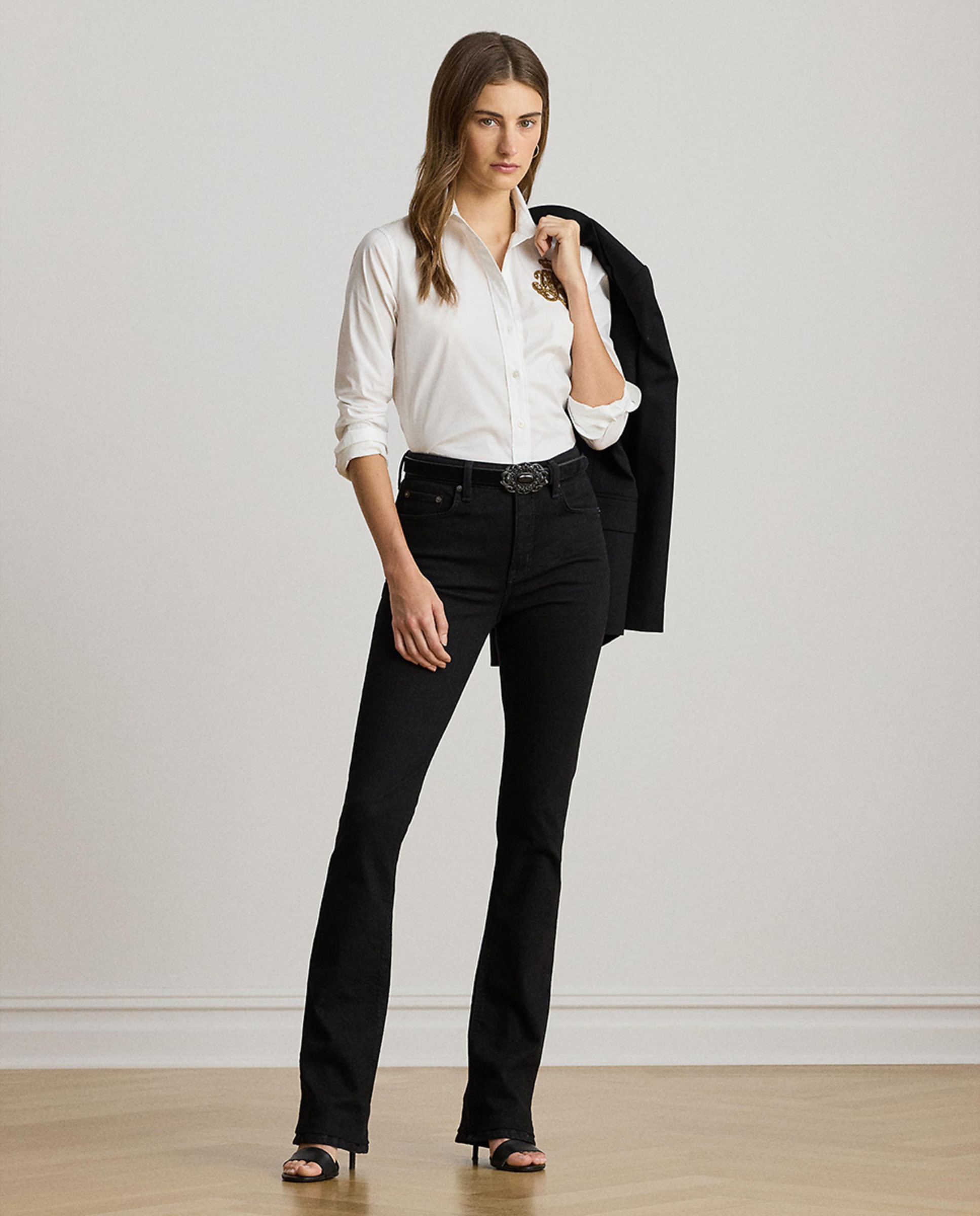 Camisa de Algodão Elástico com Logótipo Bordado Branco-6