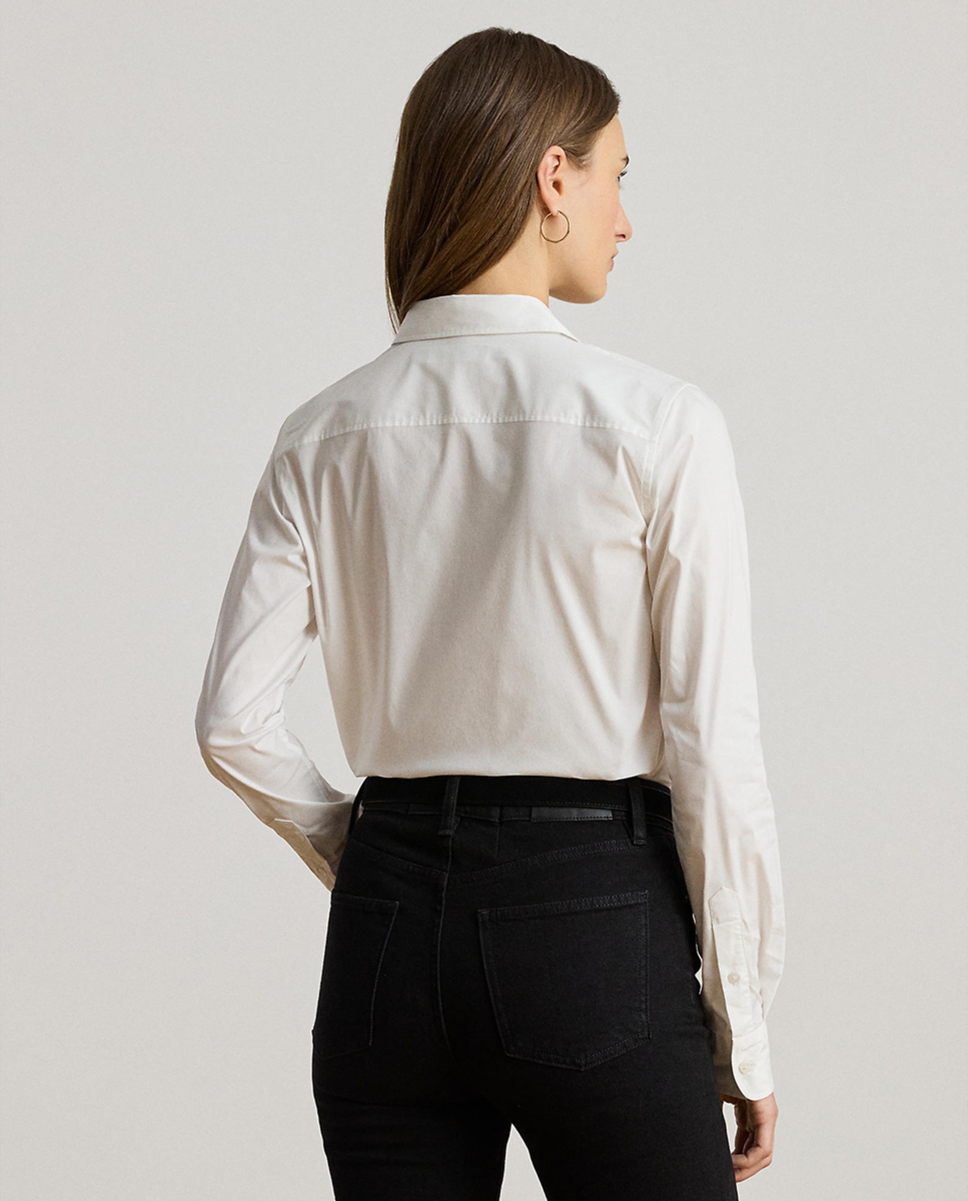 Camisa de Algodão Elástico com Logótipo Bordado Branco-3