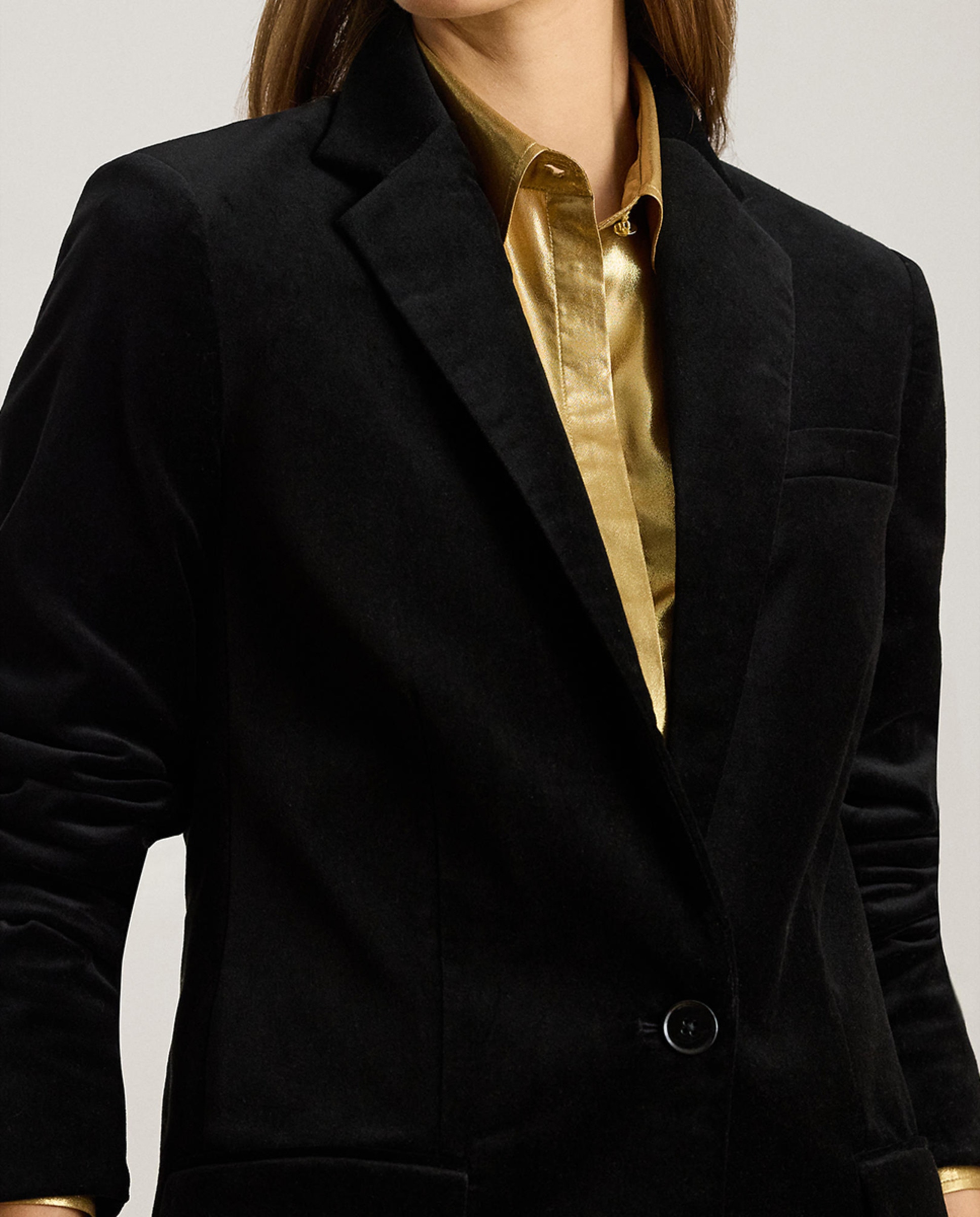 Blazer de Veludo com Abotoadura Simples Preto-4