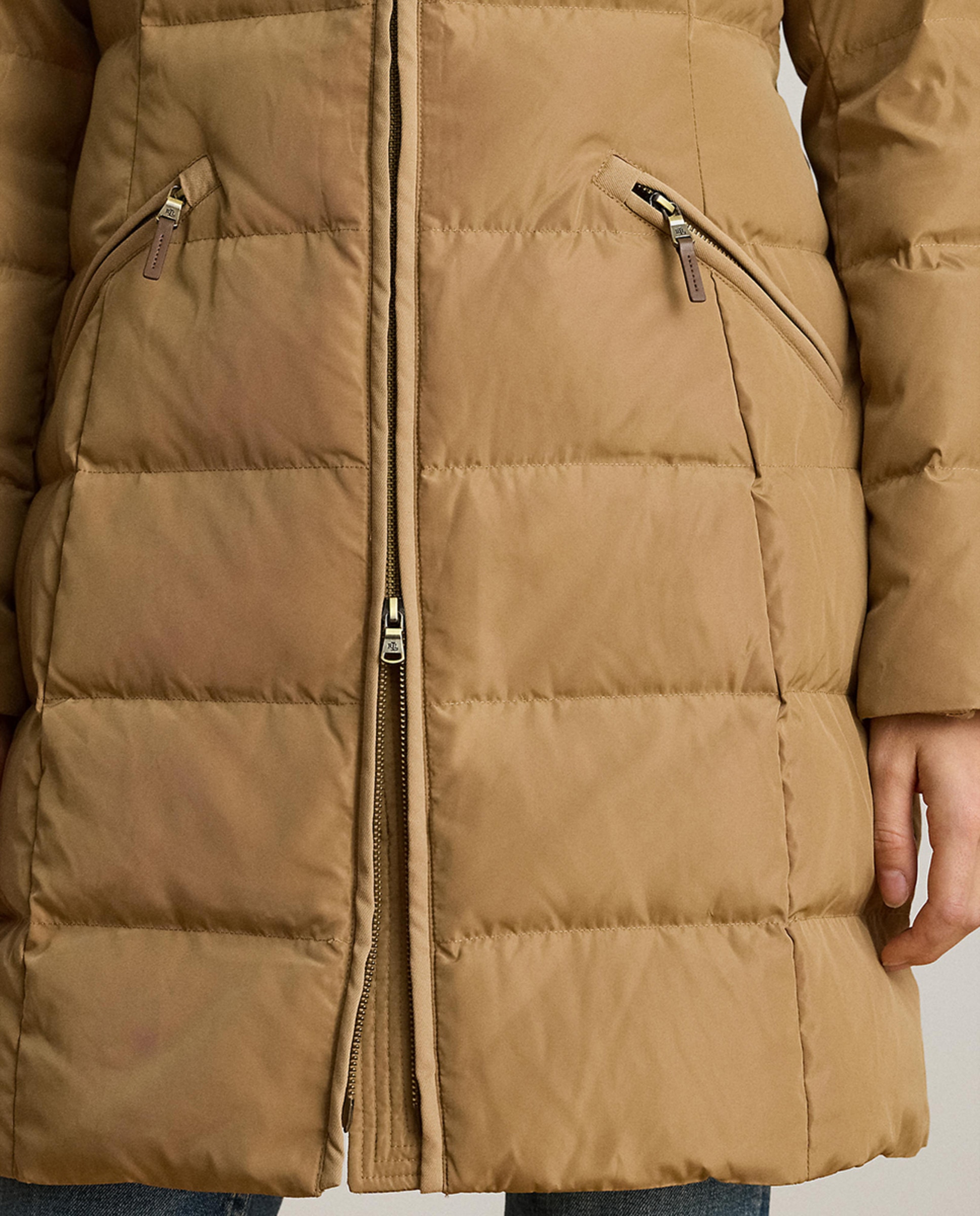 Blusão Acolchoado Comprido com Fecho de Correr Camel-6