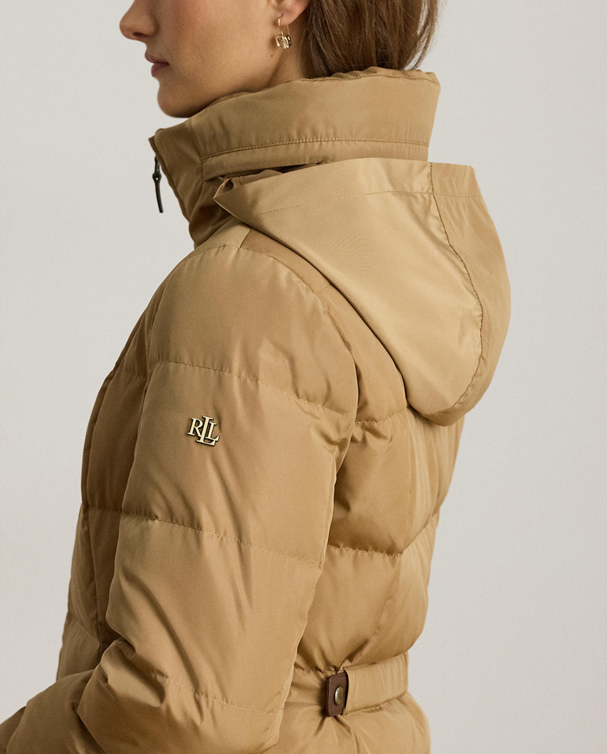 Blusão Acolchoado Comprido com Fecho de Correr Camel-5