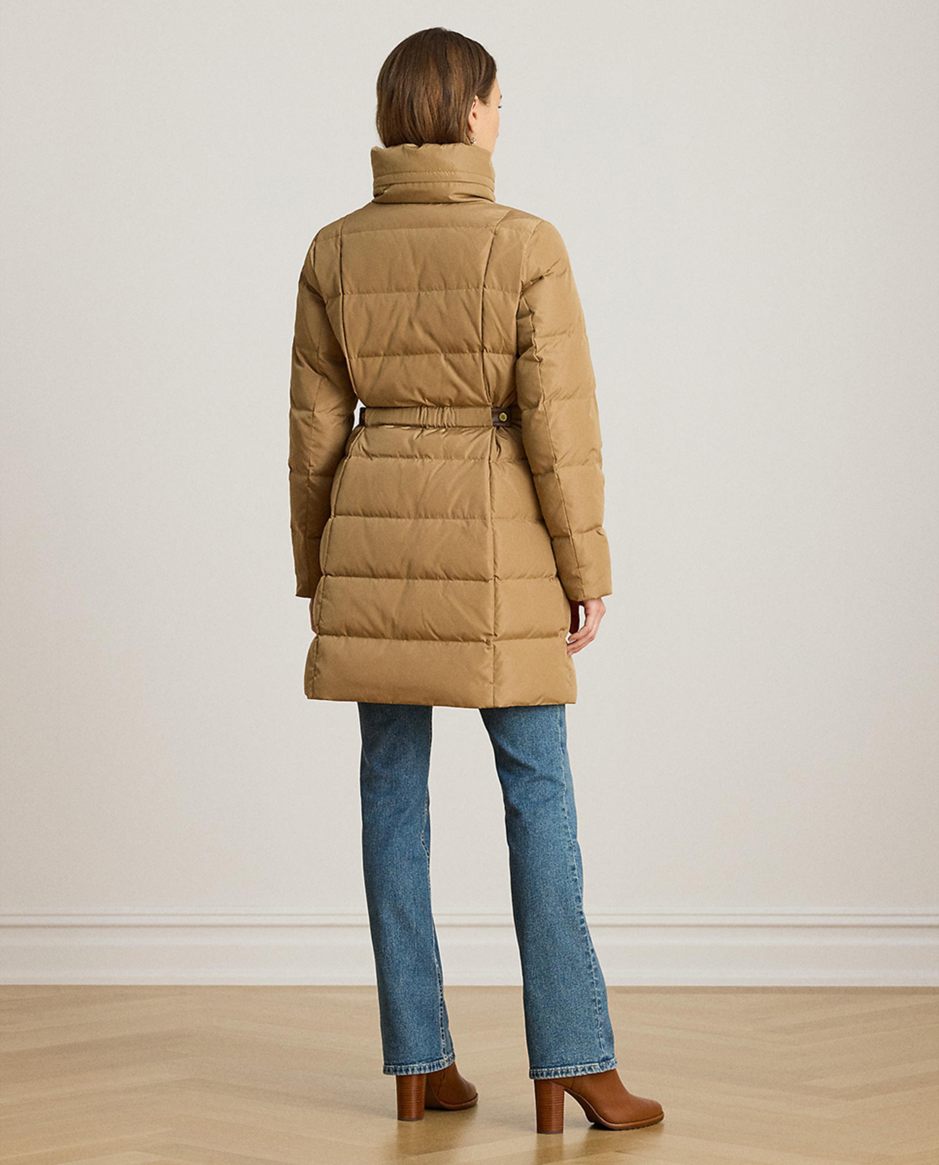 Blusão Acolchoado Comprido com Fecho de Correr Camel-3