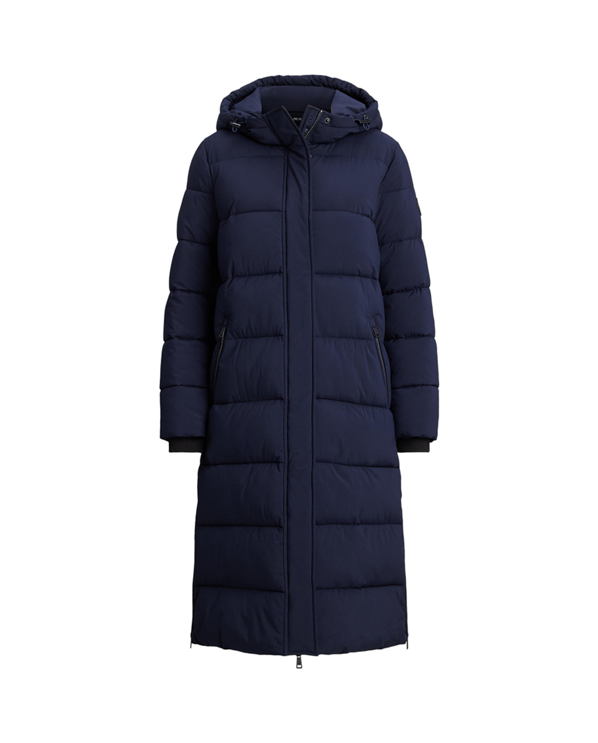 Blusão acolchoado comprido de mulher com capuz Azul-marinho-7