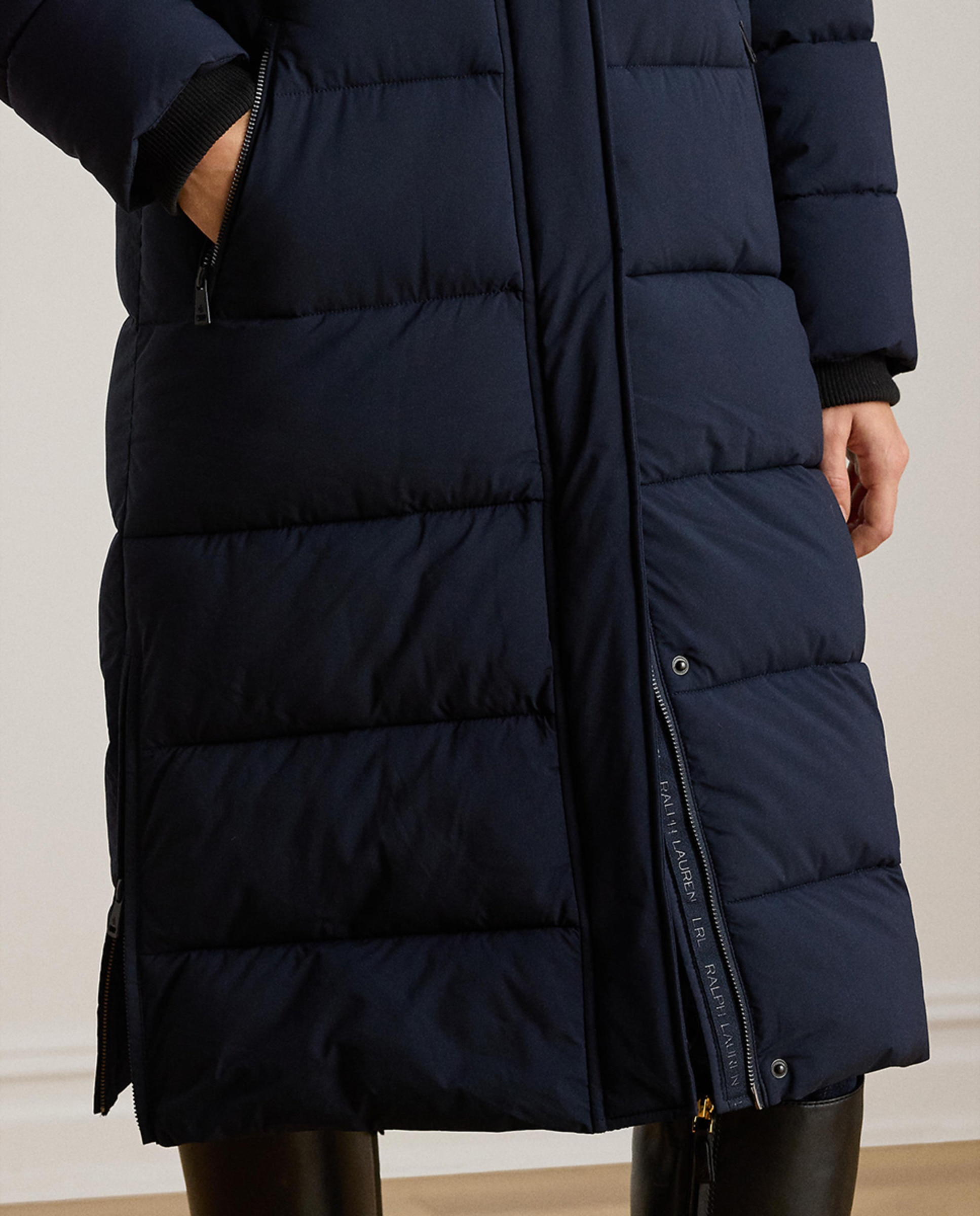 Blusão acolchoado comprido de mulher com capuz Azul-marinho-5