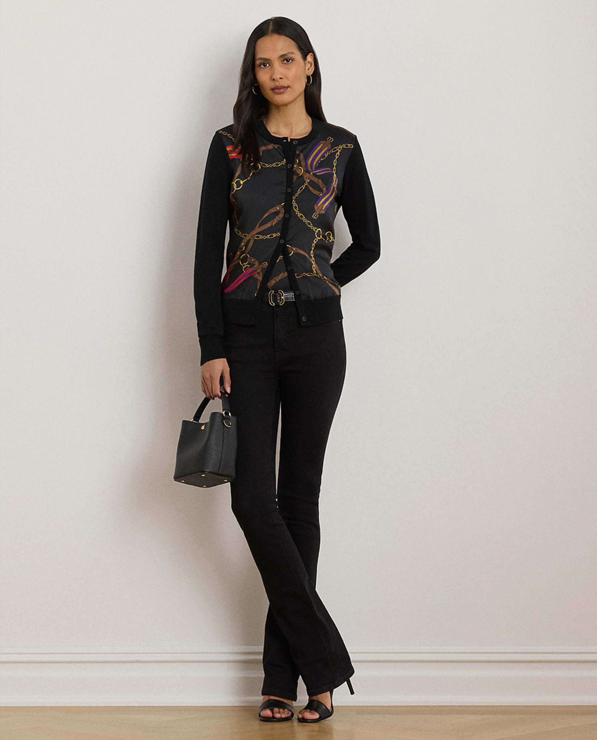 Cardigan em Mistura de Algodão com Estampado Preto-6