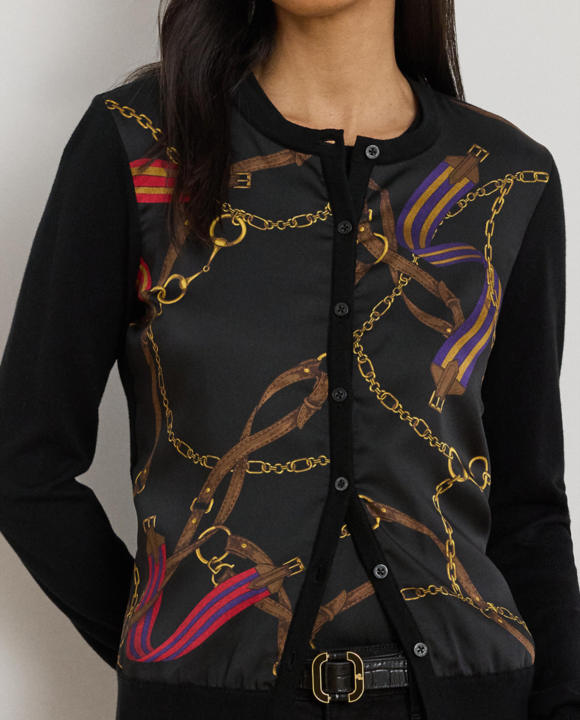 Cardigan em Mistura de Algodão com Estampado Preto-4