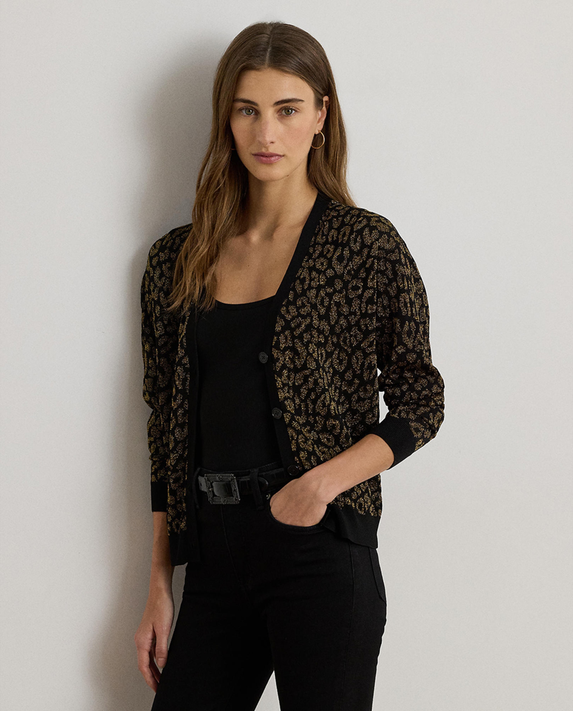 Cardigan Metalizado com Estampado Preto-1