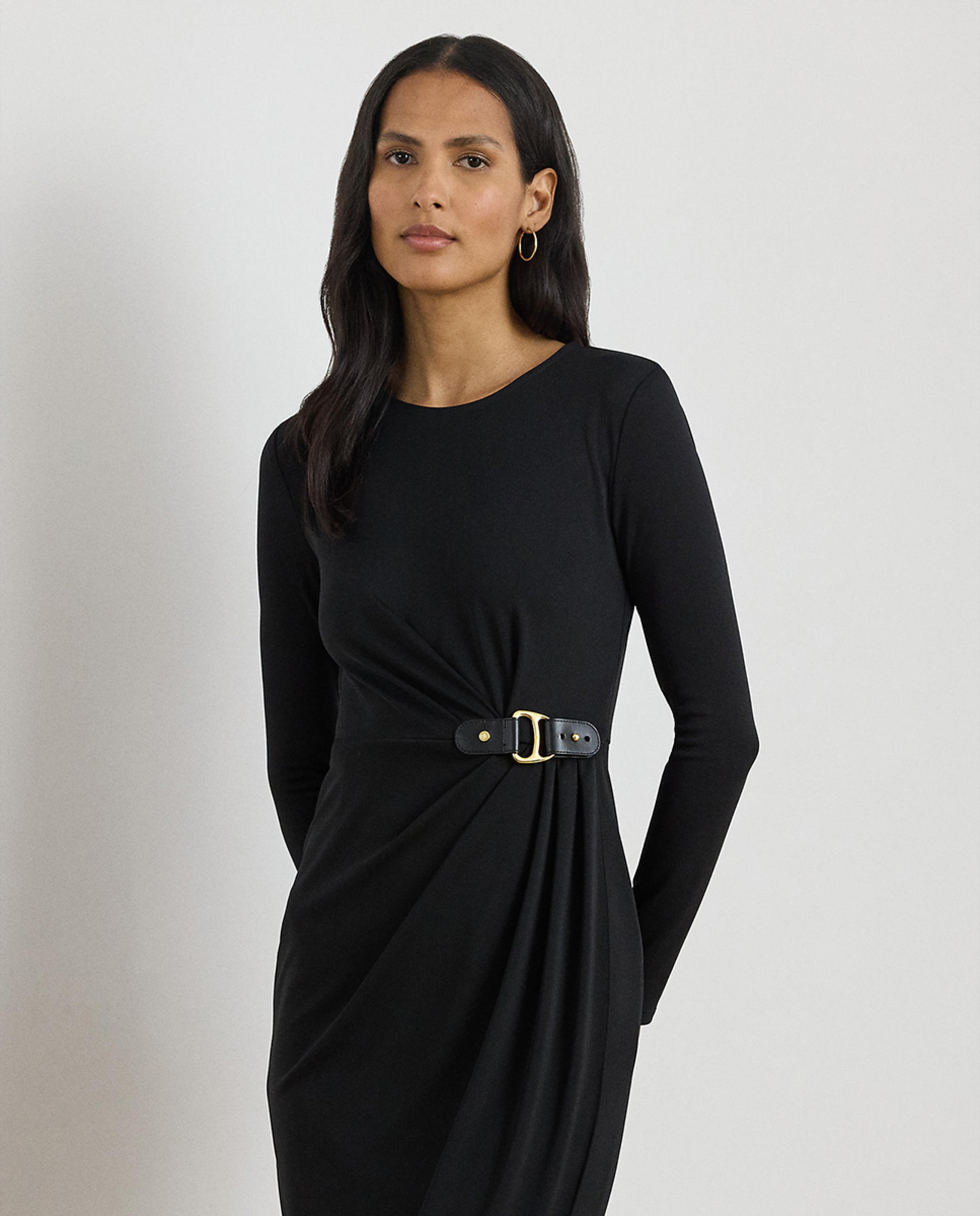 Vestido Midi de Malha com Manga Comprida Preto-4