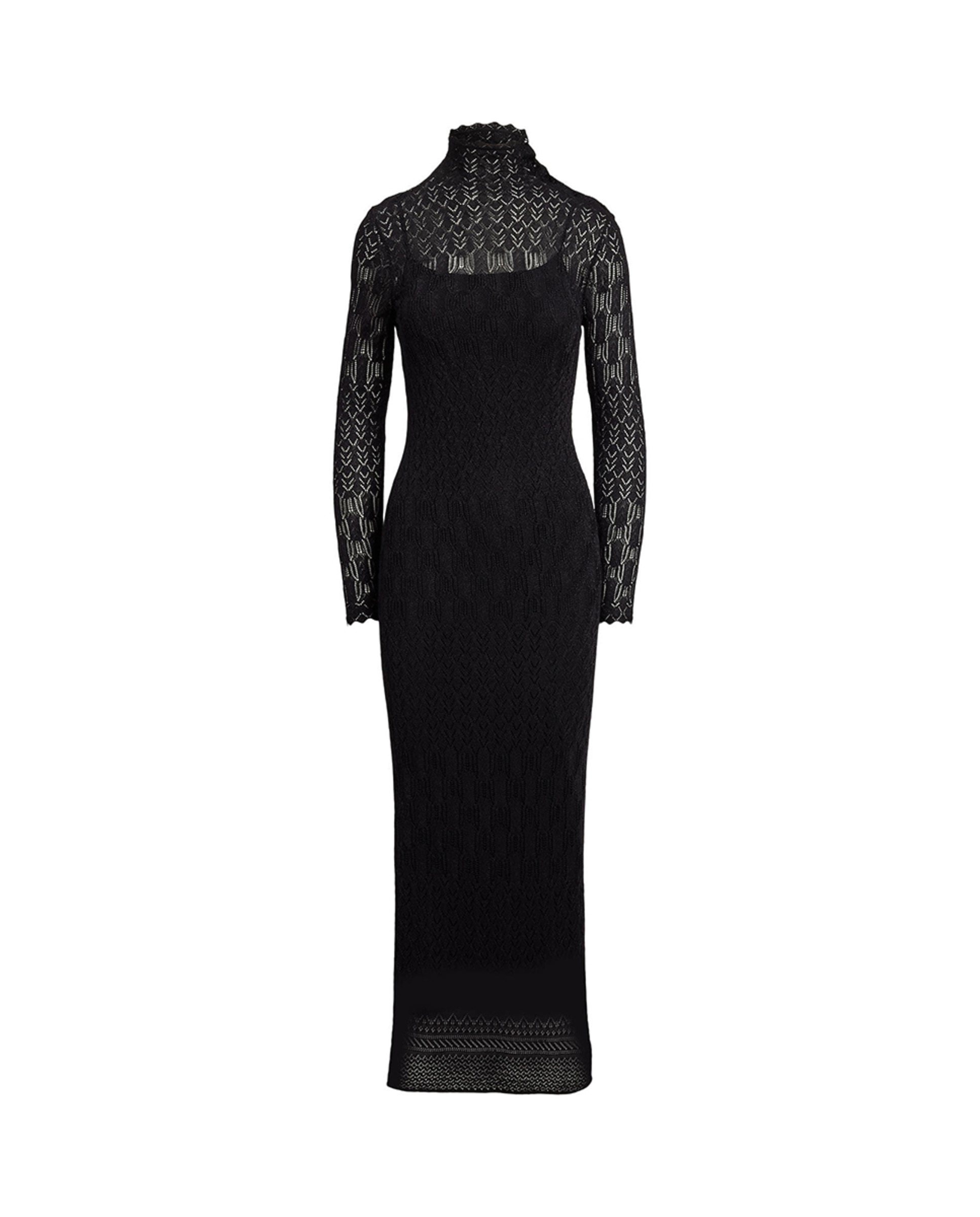 Vestido Comprido com Transparências e Gola Cisne Preto-6