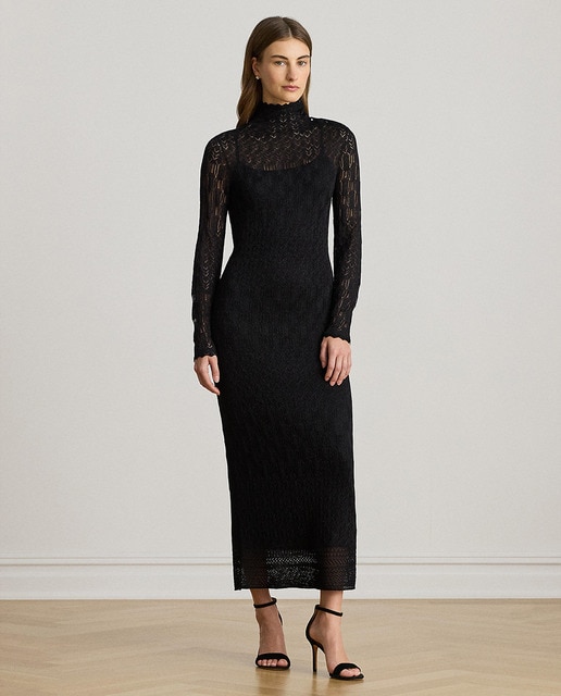 Imagem 0 de Vestido Comprido com Transparências e Gola Cisne