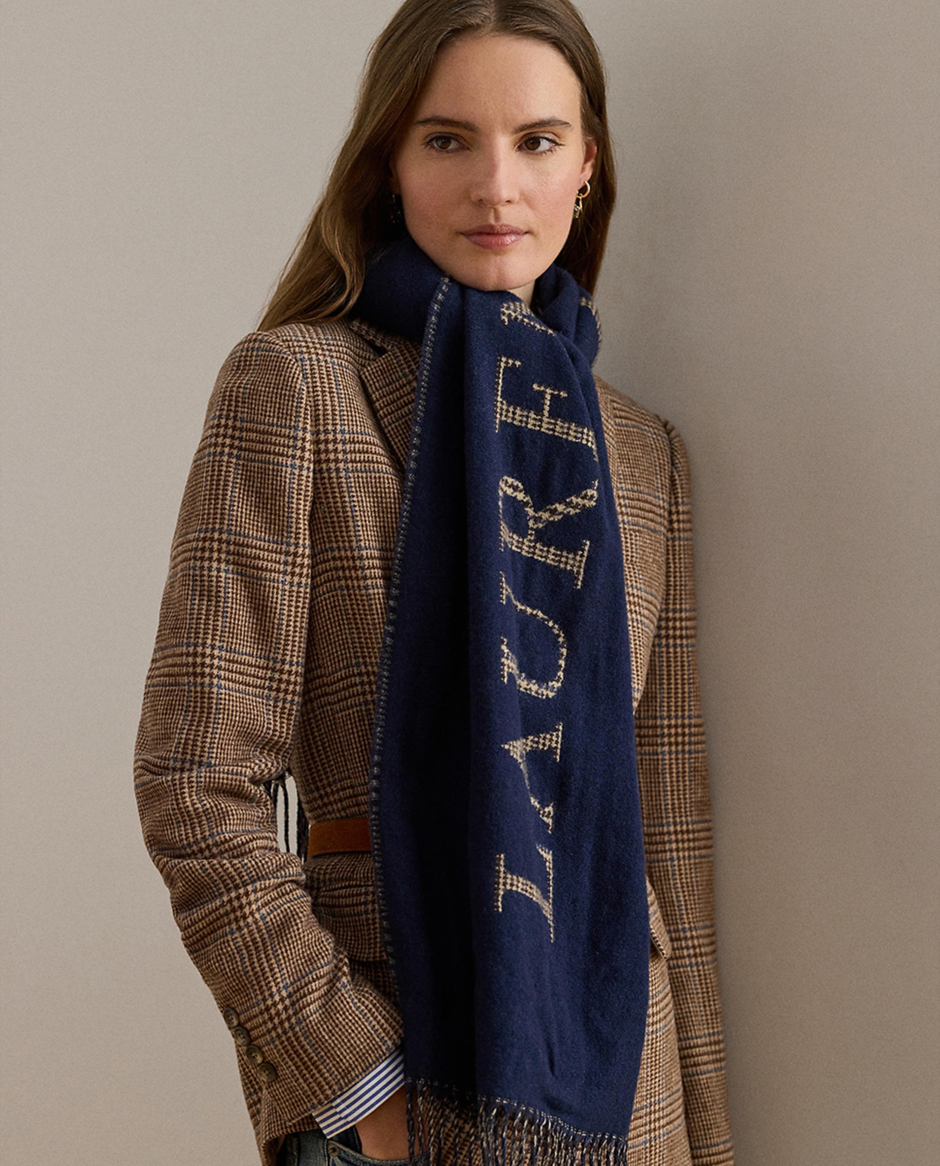 Cachecol de Dupla Face com Franjas Azul-marinho-3