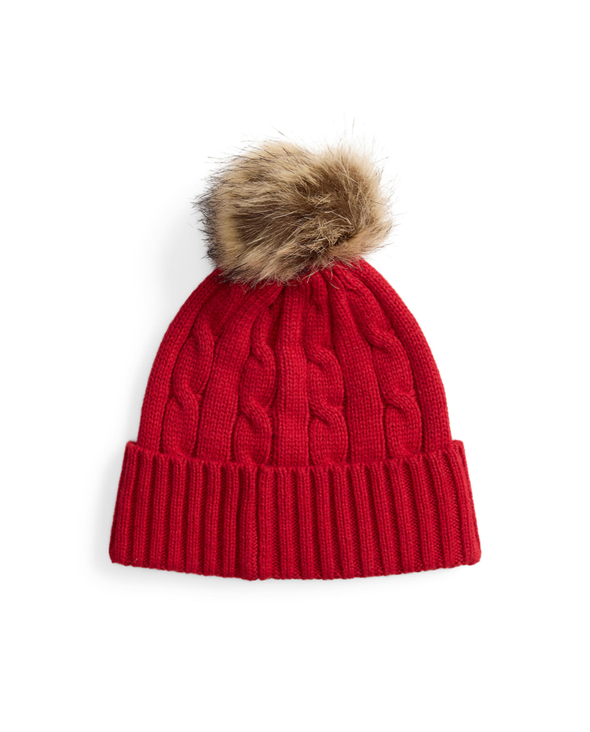 Gorro de mulher de malha do cabo com pompom Vermelho-2