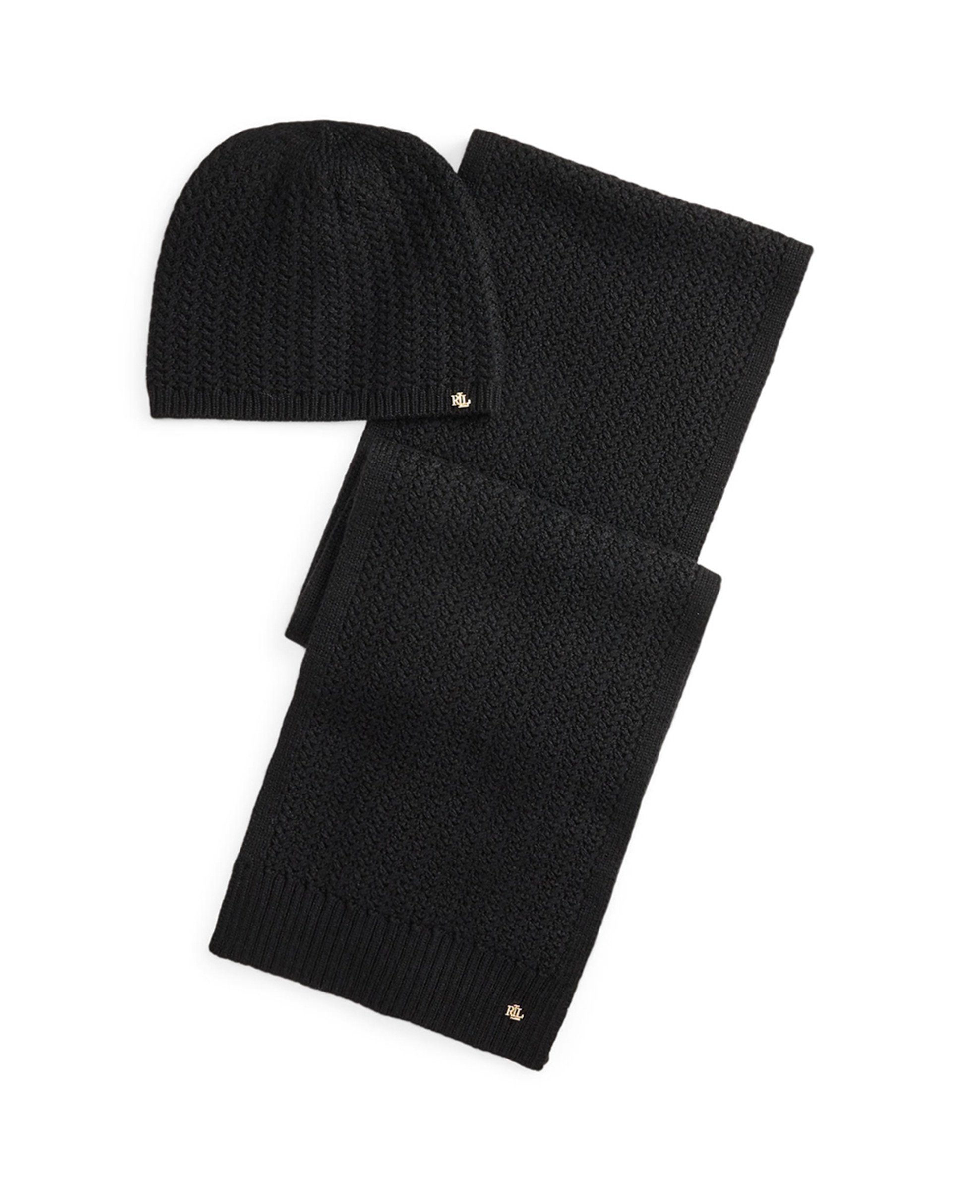 Conjunto de Cachecol e Gorro de Malha Preto-1