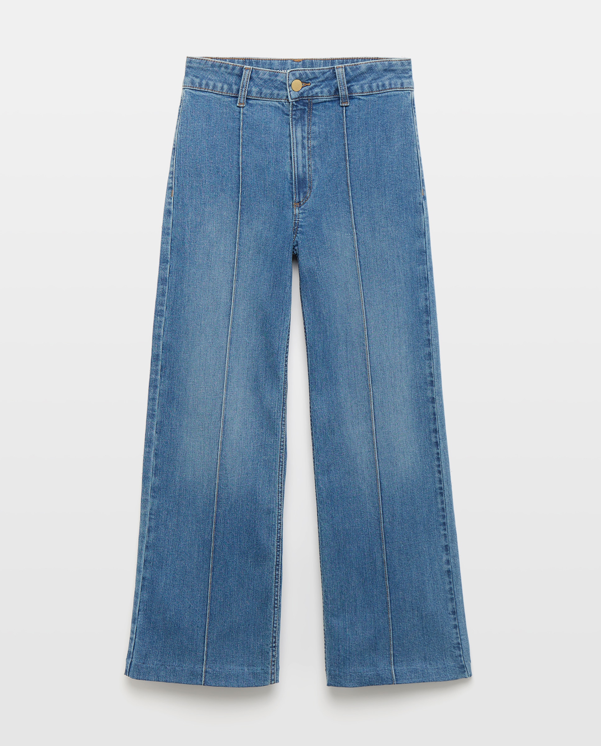 Jeans Crop Culotte com Nervura Azul-4