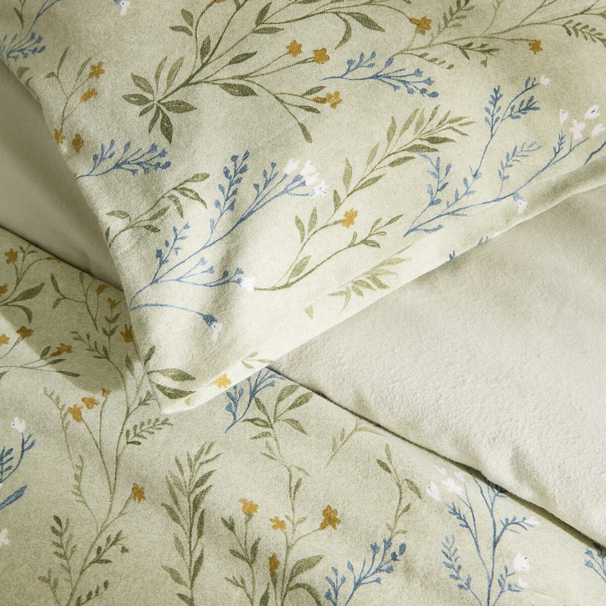 Conjunto de Capa de Edredão de Flanela de Algodão Flor Verde-4