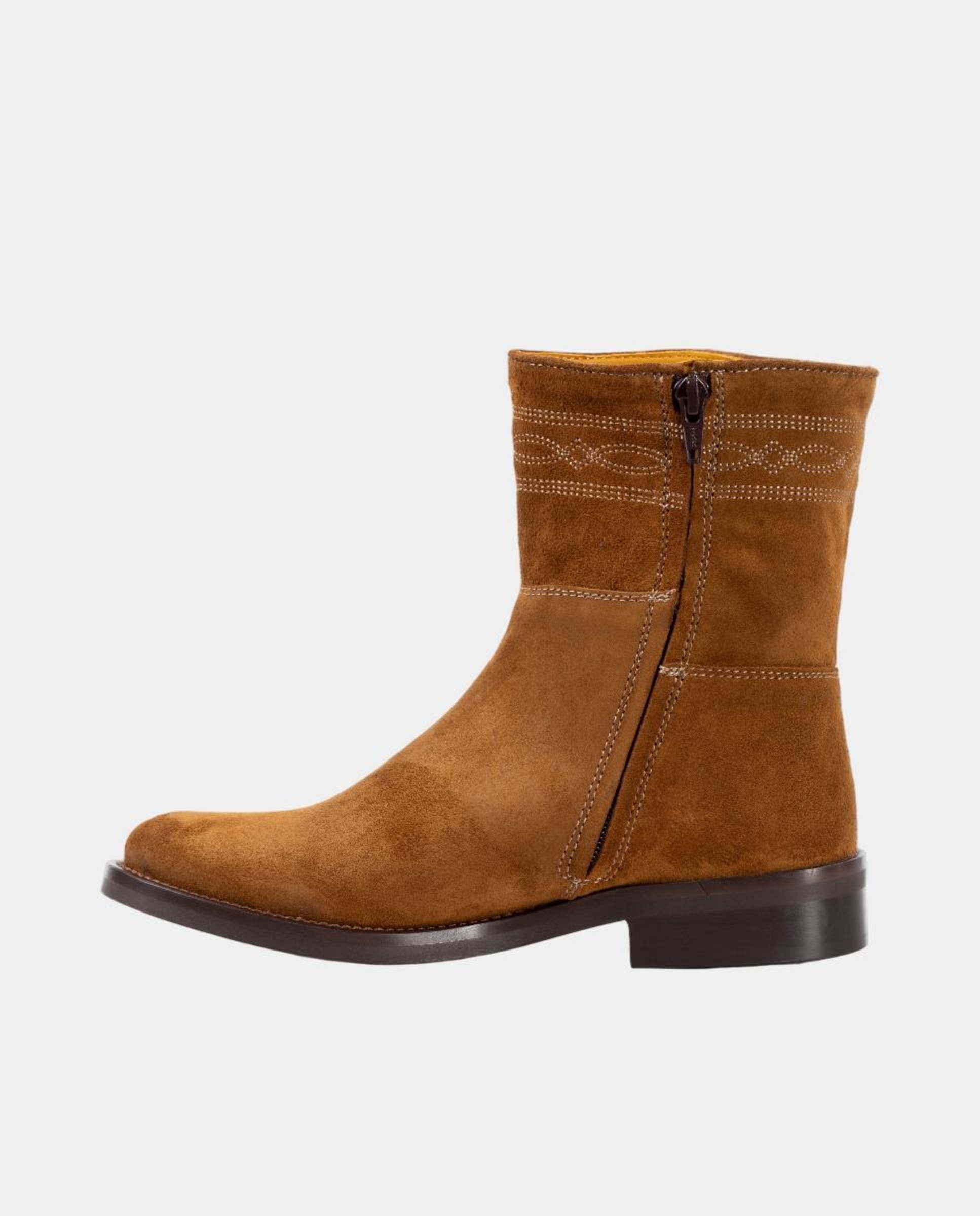 Botins Rasos com Fecho de Correr e Bordados Castanho taupe-2
