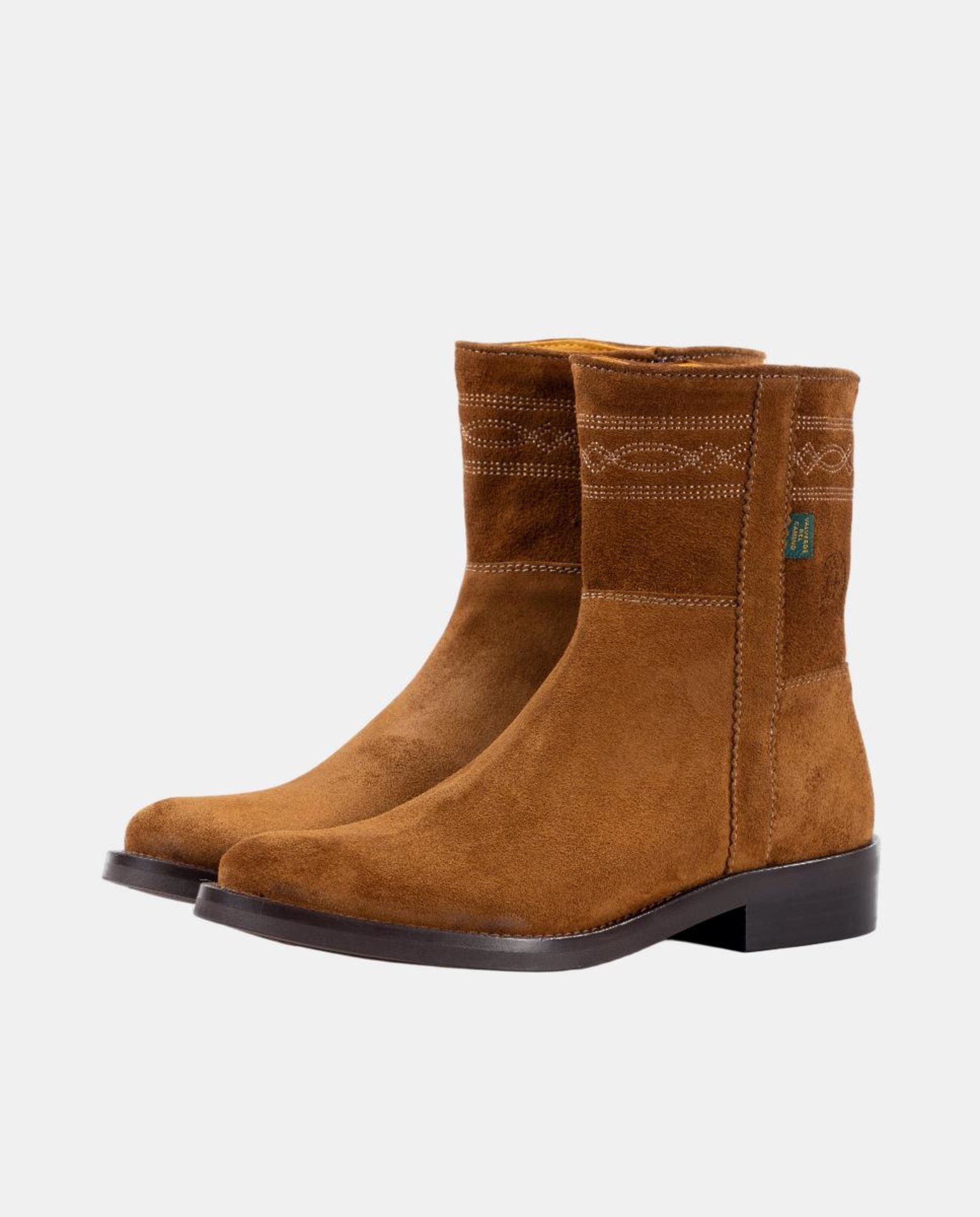 Botins Rasos com Fecho de Correr e Bordados Castanho taupe-6
