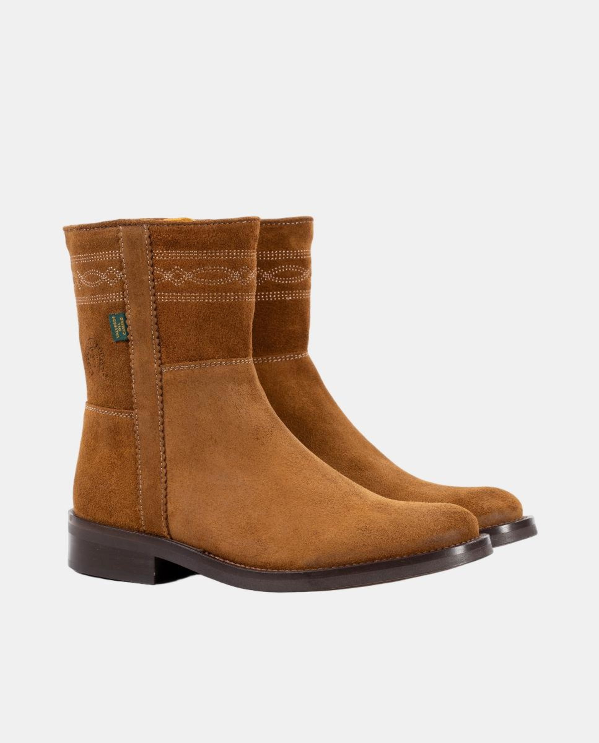 Botins Rasos com Fecho de Correr e Bordados Castanho taupe-4