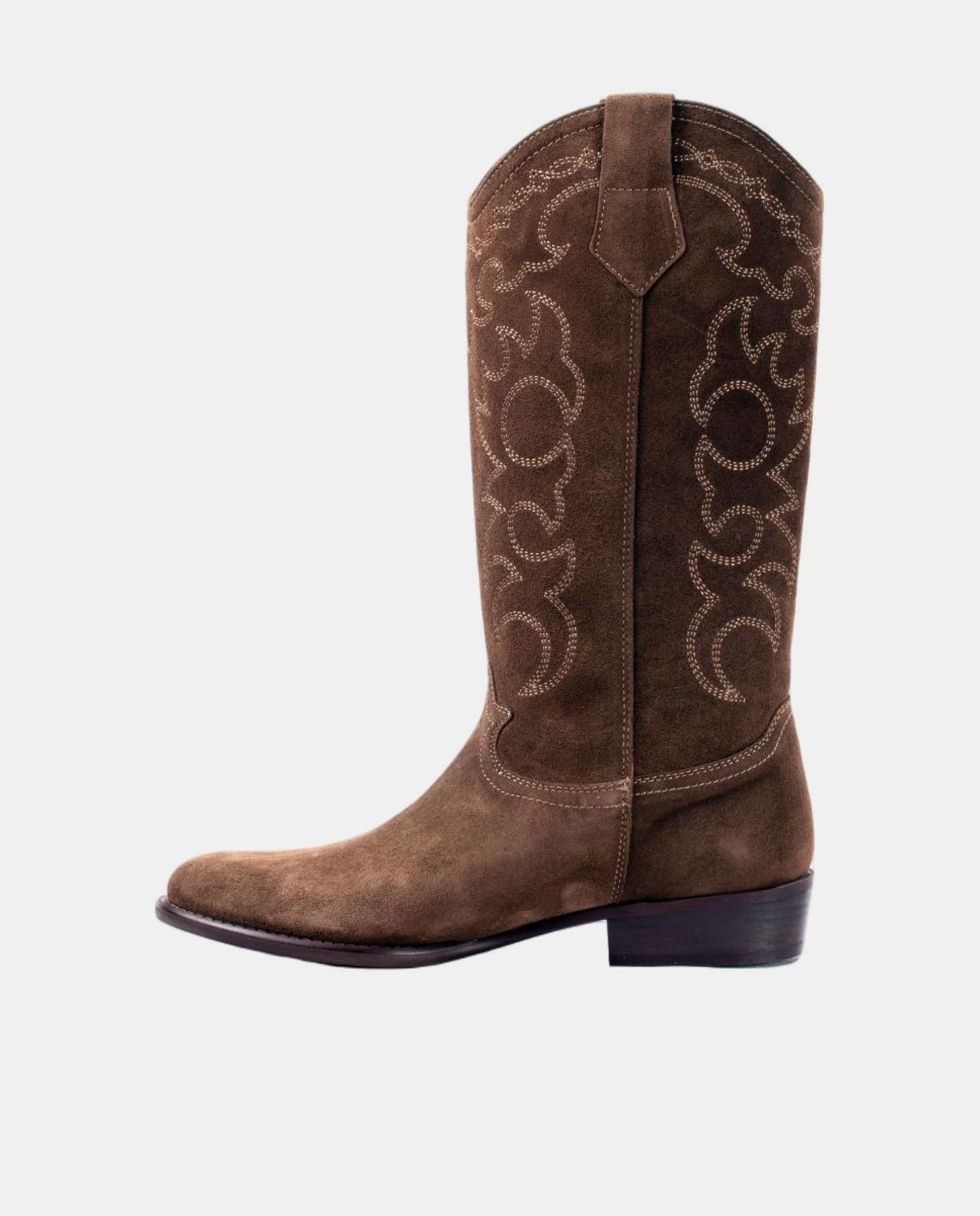 Botas de Cowboy Rasas em Pele com Bordados Castanho-claro-2