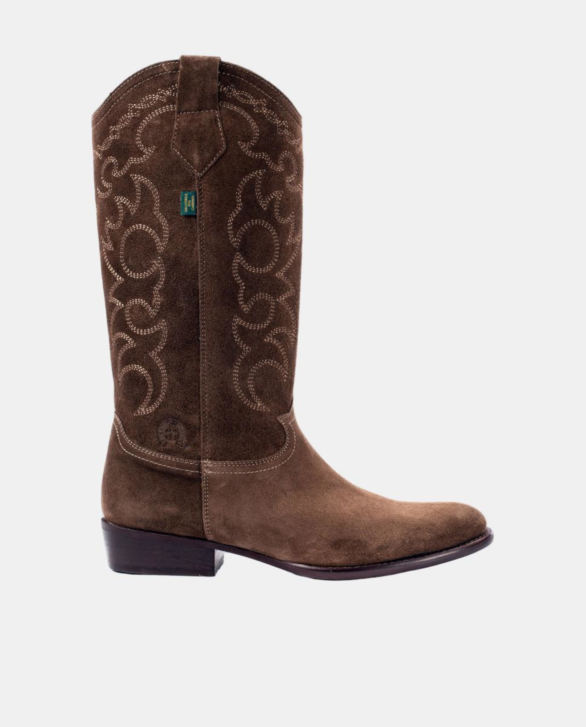 Botas de Cowboy Rasas em Pele com Bordados Castanho-claro-1